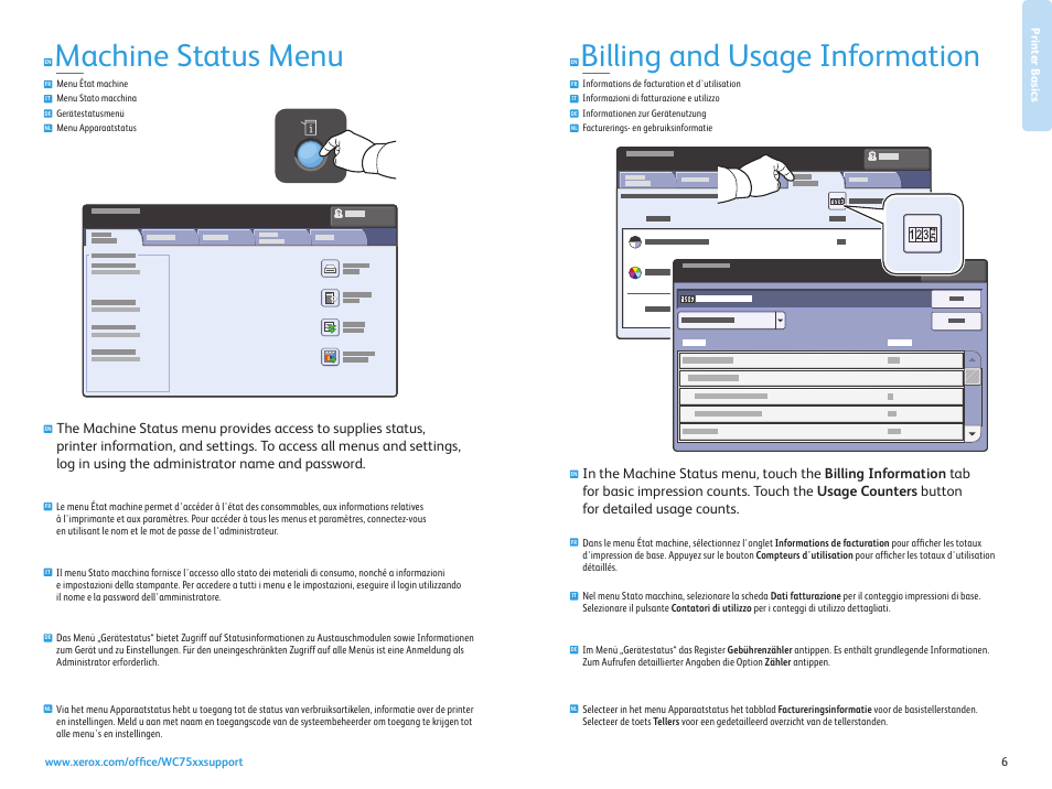 Machine status menu, Billing and usage information | Xerox WorkCentre 7525-7530-7535-7545-7556 con EFI Fiery Controller-15407 User Manual | Page 6 / 20