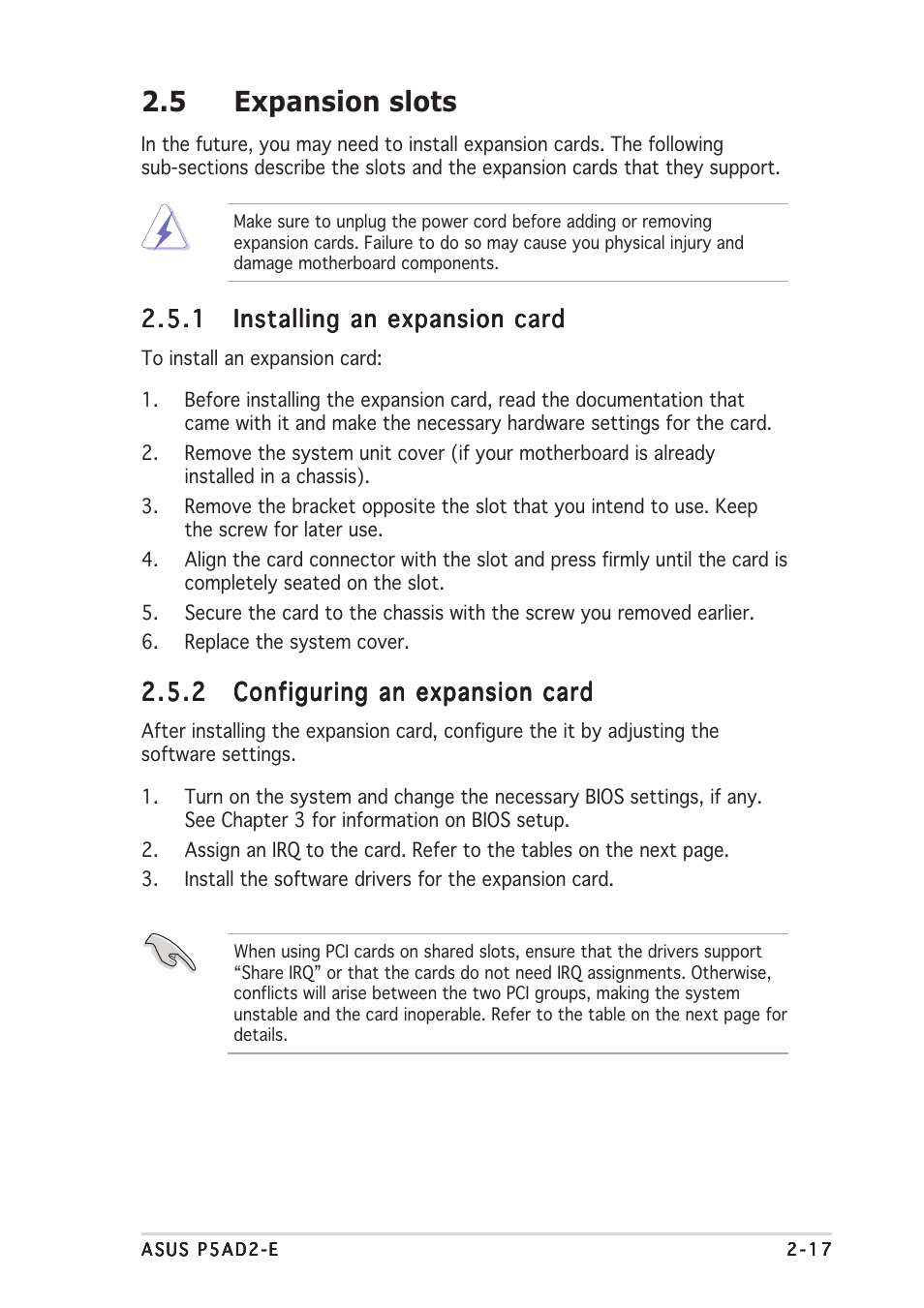 5 expansion slots | Asus P5AD2-E User Manual | Page 39 / 122