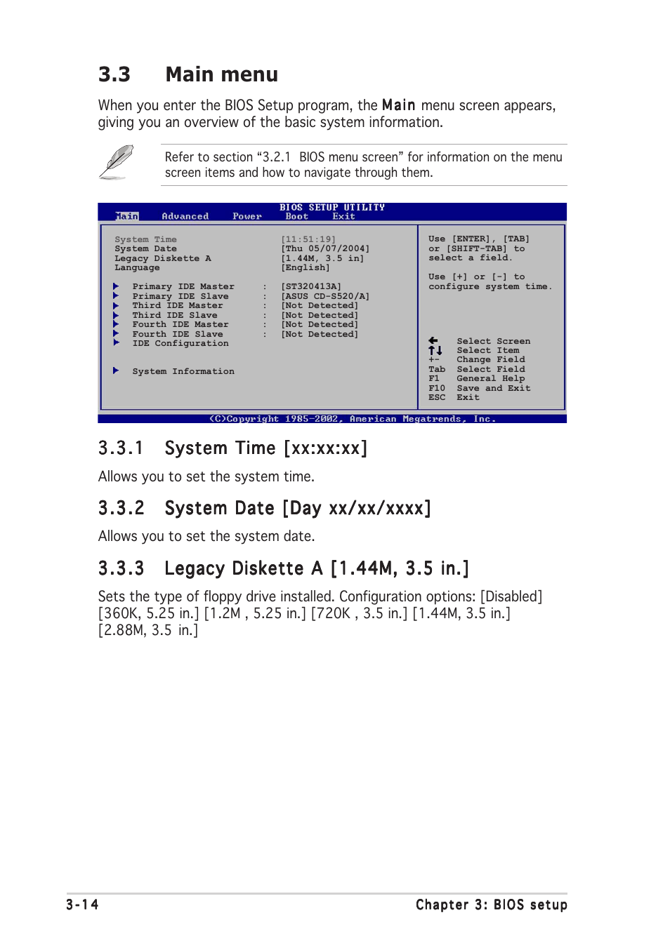 3 main menu | Asus P5AD2-E User Manual | Page 70 / 122