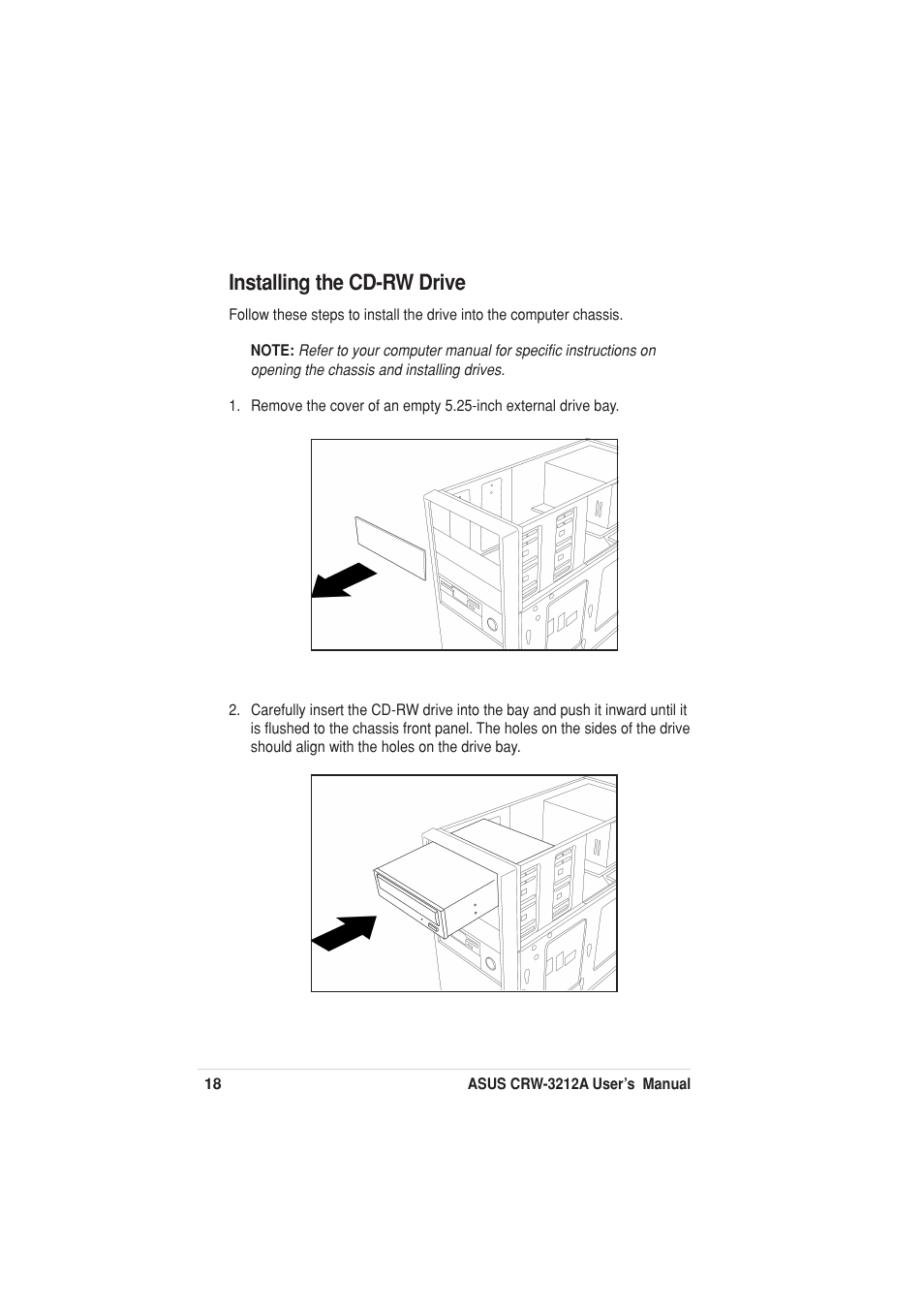 Installing the cd-rw drive | Asus Network Device CRW-3212A User Manual | Page 10 / 18