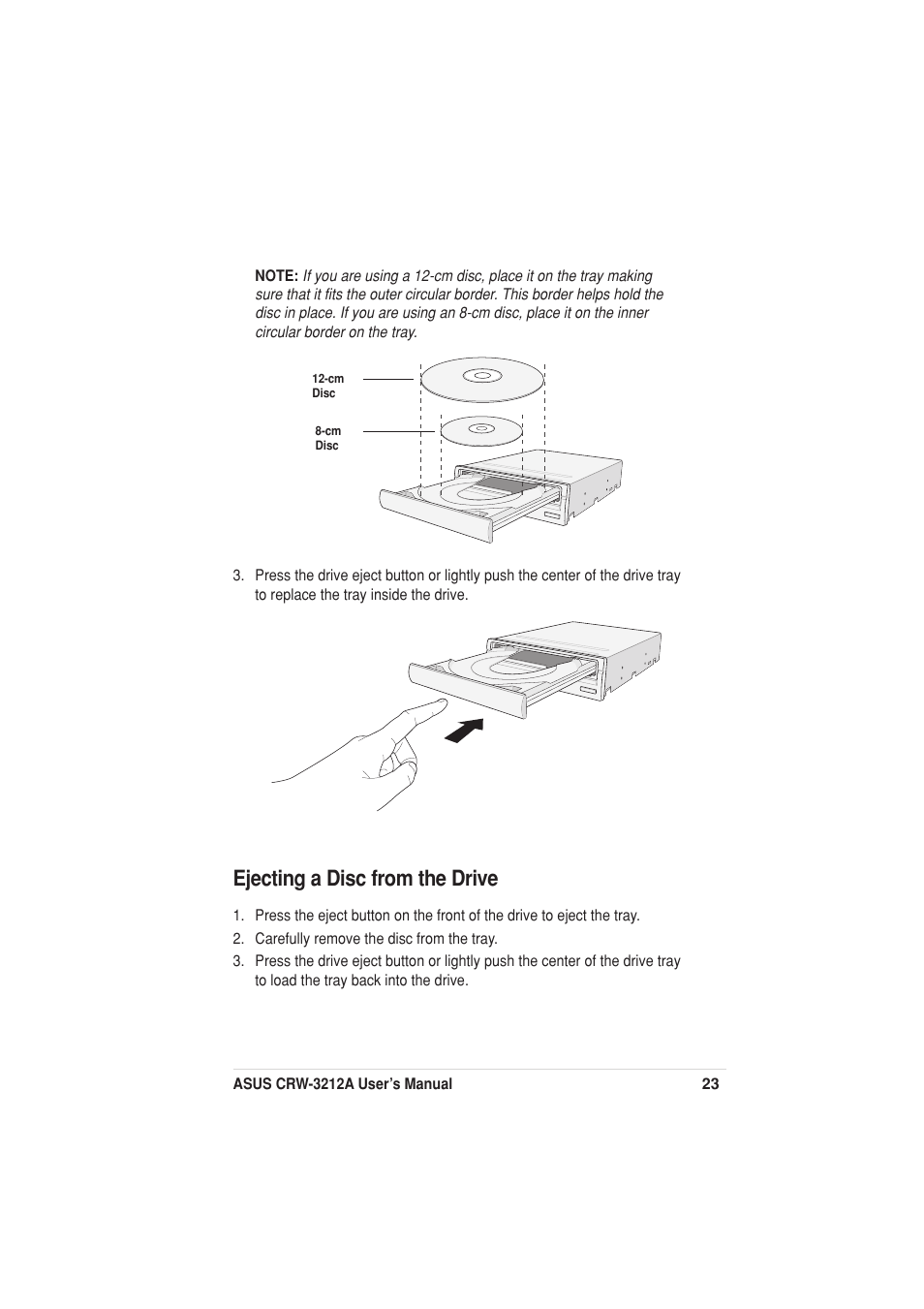 Ejecting a disc from the drive | Asus Network Device CRW-3212A User Manual | Page 15 / 18