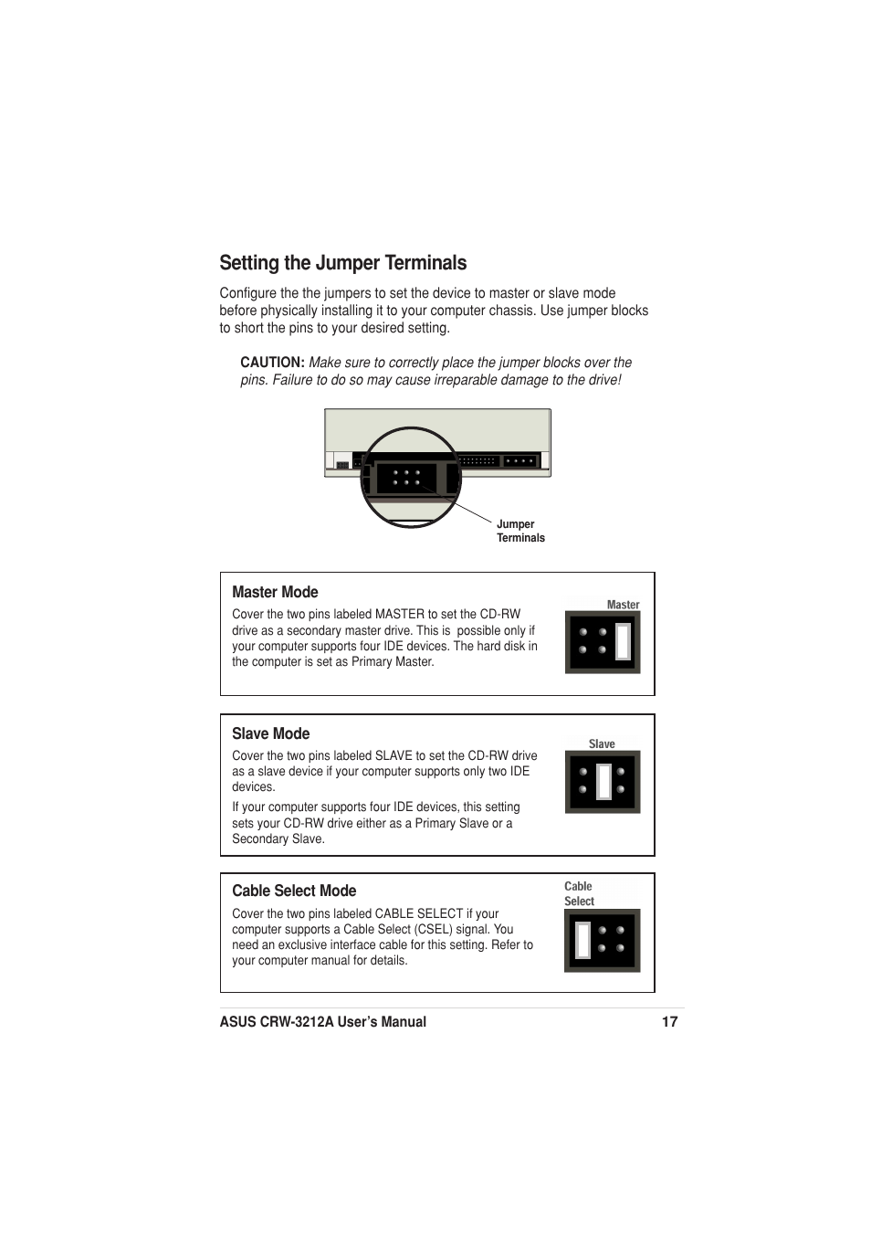 Setting the jumper terminals | Asus Network Device CRW-3212A User Manual | Page 9 / 18