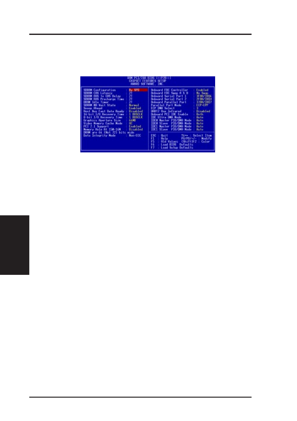 Iv. bios setup, Chipset features setup | Asus P2B User Manual | Page 44 / 68