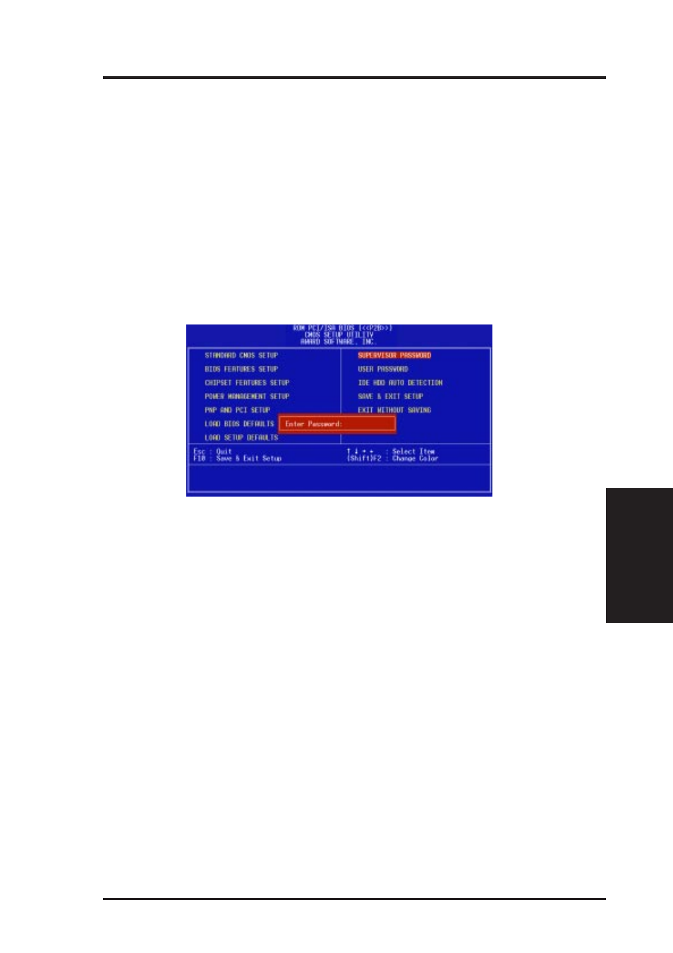 Iv. bios setup, Supervisor password and user password | Asus P2B User Manual | Page 53 / 68