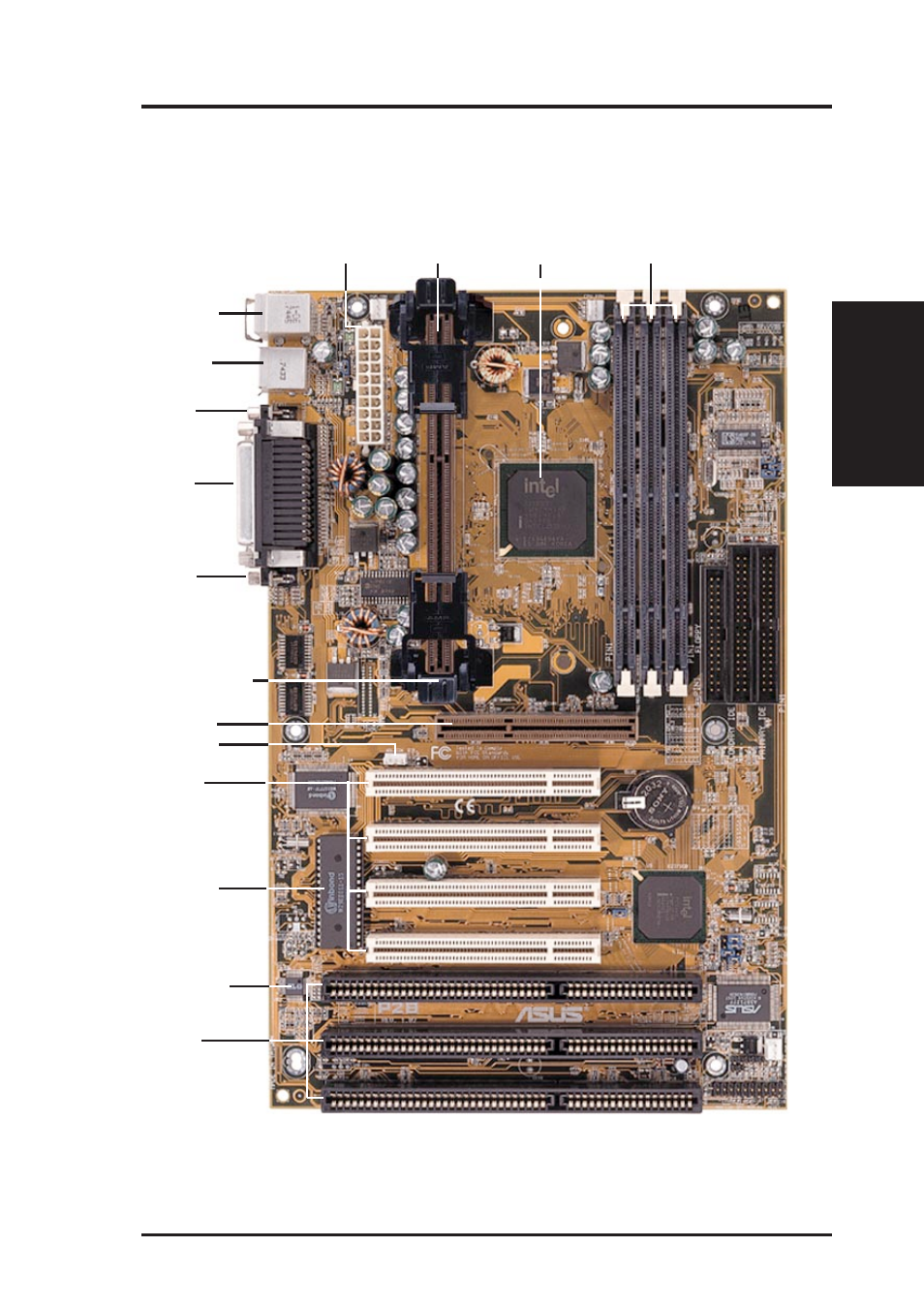 Ii. features, The asus p2b motherboard, Asus p2b user’s manual 9 | Ii. fea tures motherboard parts | Asus P2B User Manual | Page 9 / 68