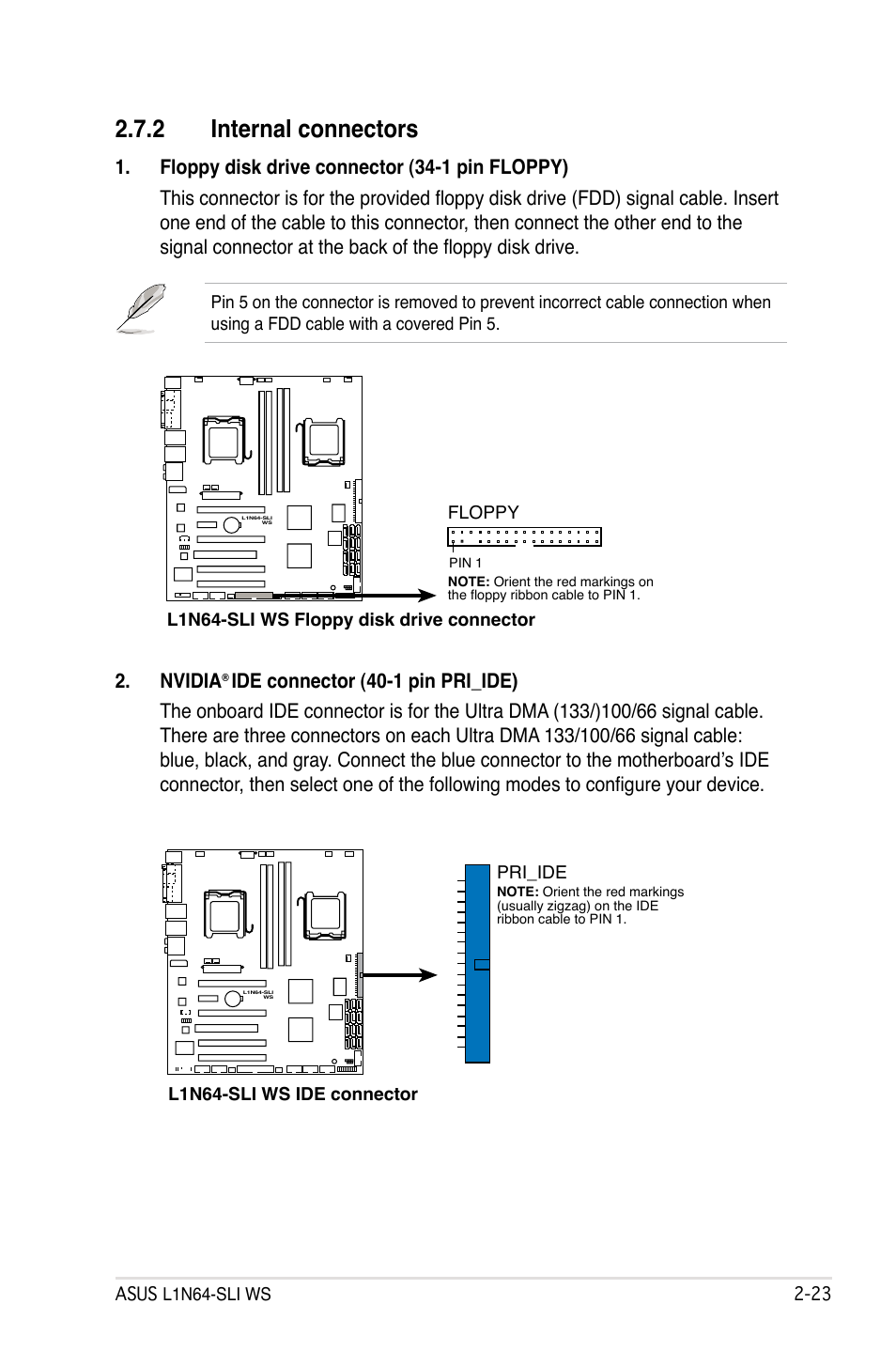 2 internal connectors, Nvidia | Asus L1N64-SLI WS User Manual | Page 45 / 110