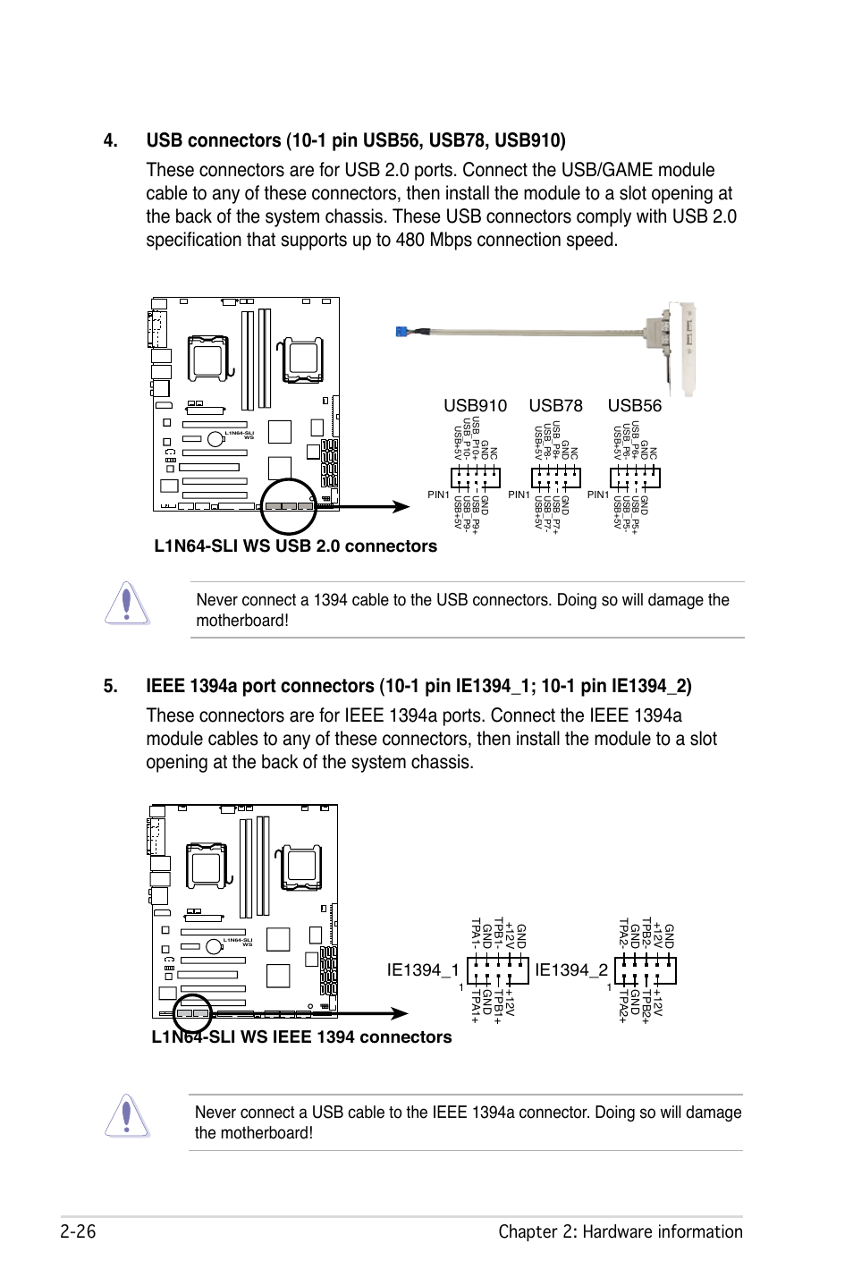 2 chapter 2: hardware information, Usb78, Usb910 | Asus L1N64-SLI WS User Manual | Page 48 / 110