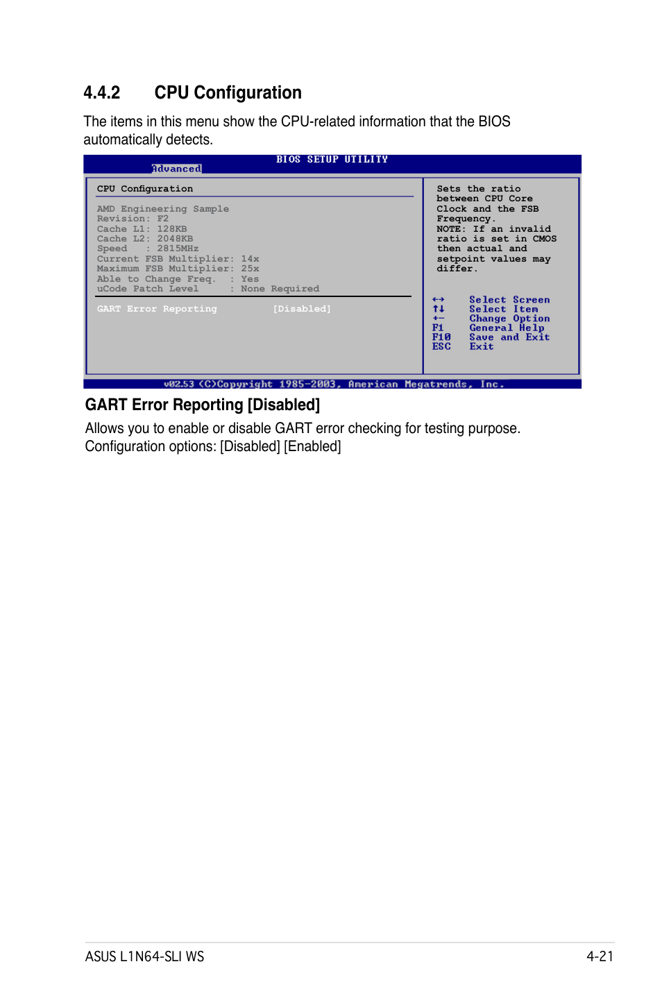 2 cpu configuration, Gart error reporting [disabled | Asus L1N64-SLI WS User Manual | Page 81 / 110