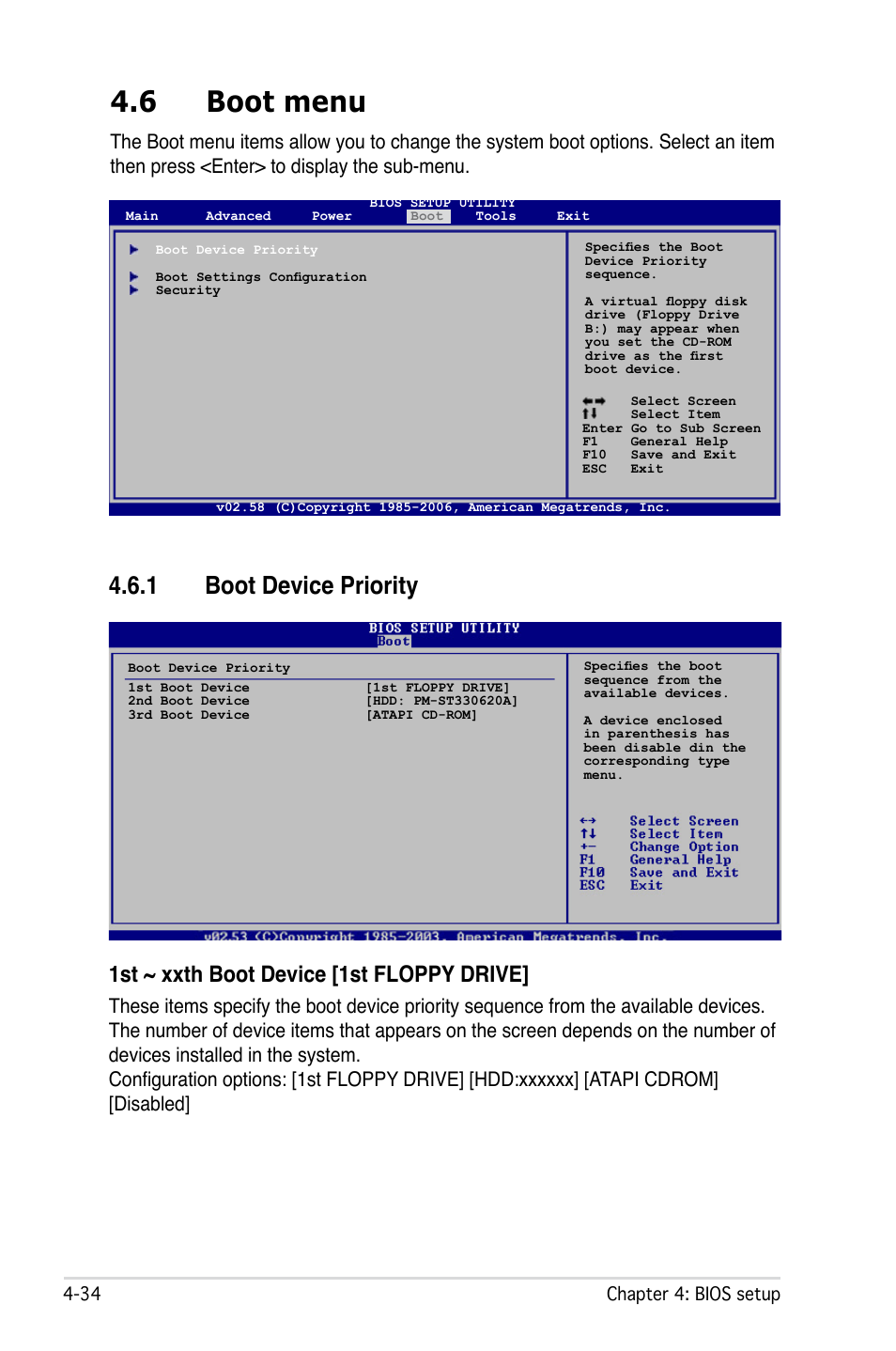 6 boot menu, 1 boot device priority, 1st ~ xxth boot device [1st floppy drive | Asus L1N64-SLI WS User Manual | Page 94 / 110