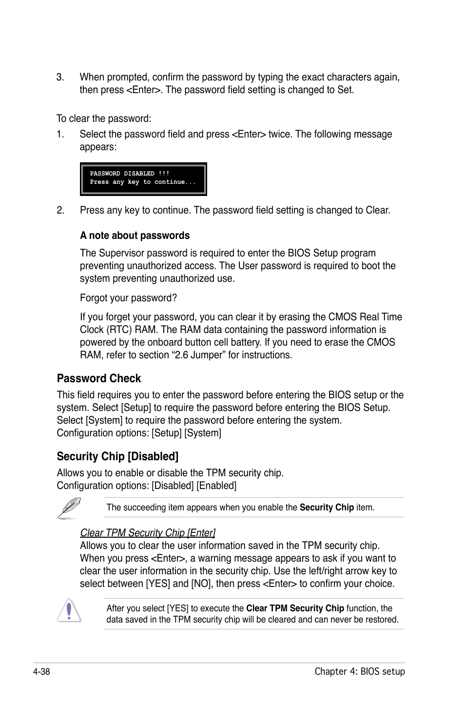 Password check, Security chip [disabled | Asus VISTA EDITION M2N-PLUS SLI User Manual | Page 100 / 154