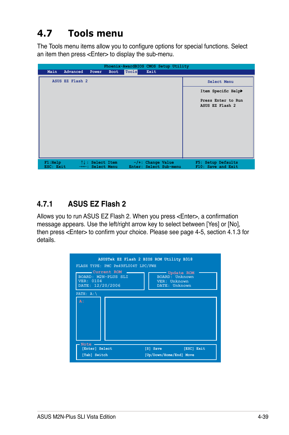 7 tools menu, 1 asus ez flash 2 | Asus VISTA EDITION M2N-PLUS SLI User Manual | Page 101 / 154