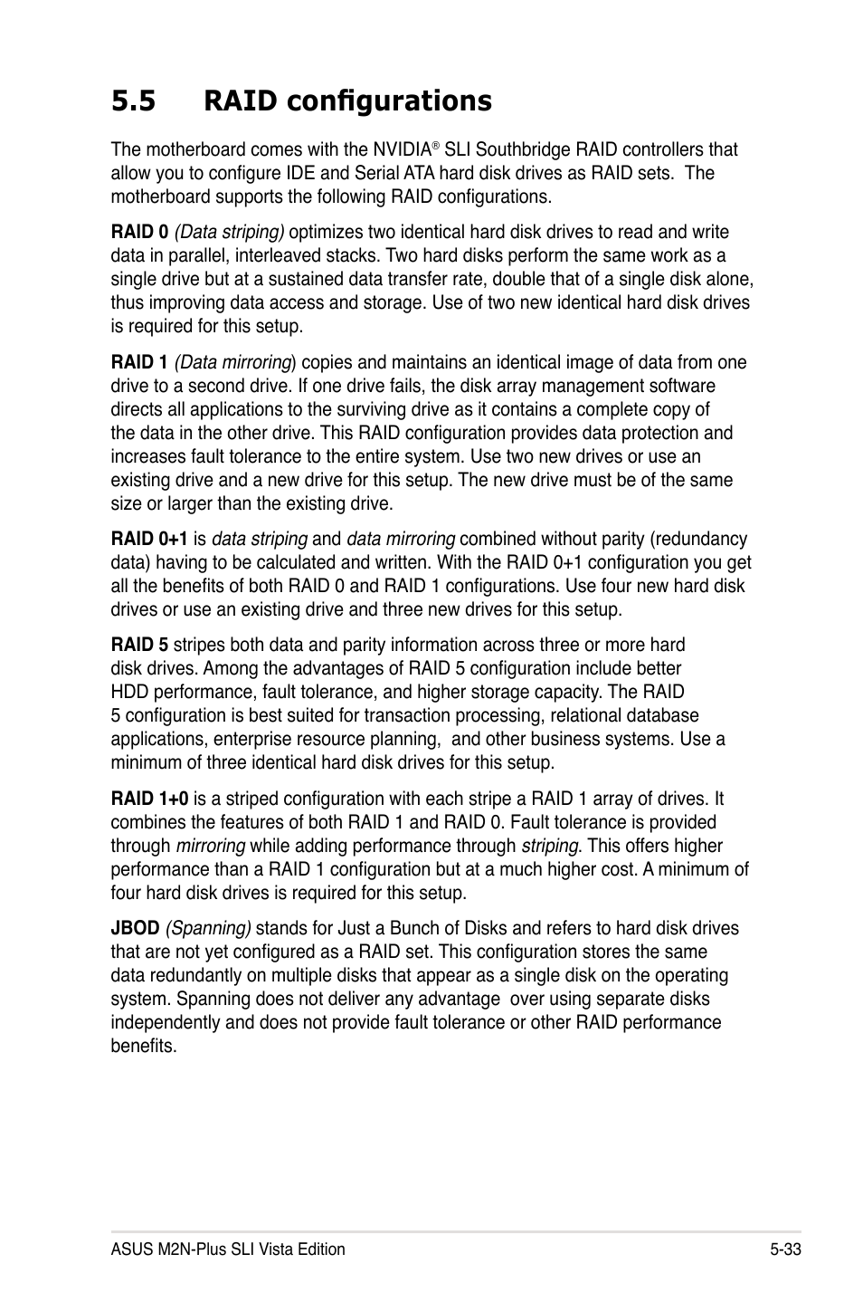 5 raid configurations | Asus VISTA EDITION M2N-PLUS SLI User Manual | Page 137 / 154