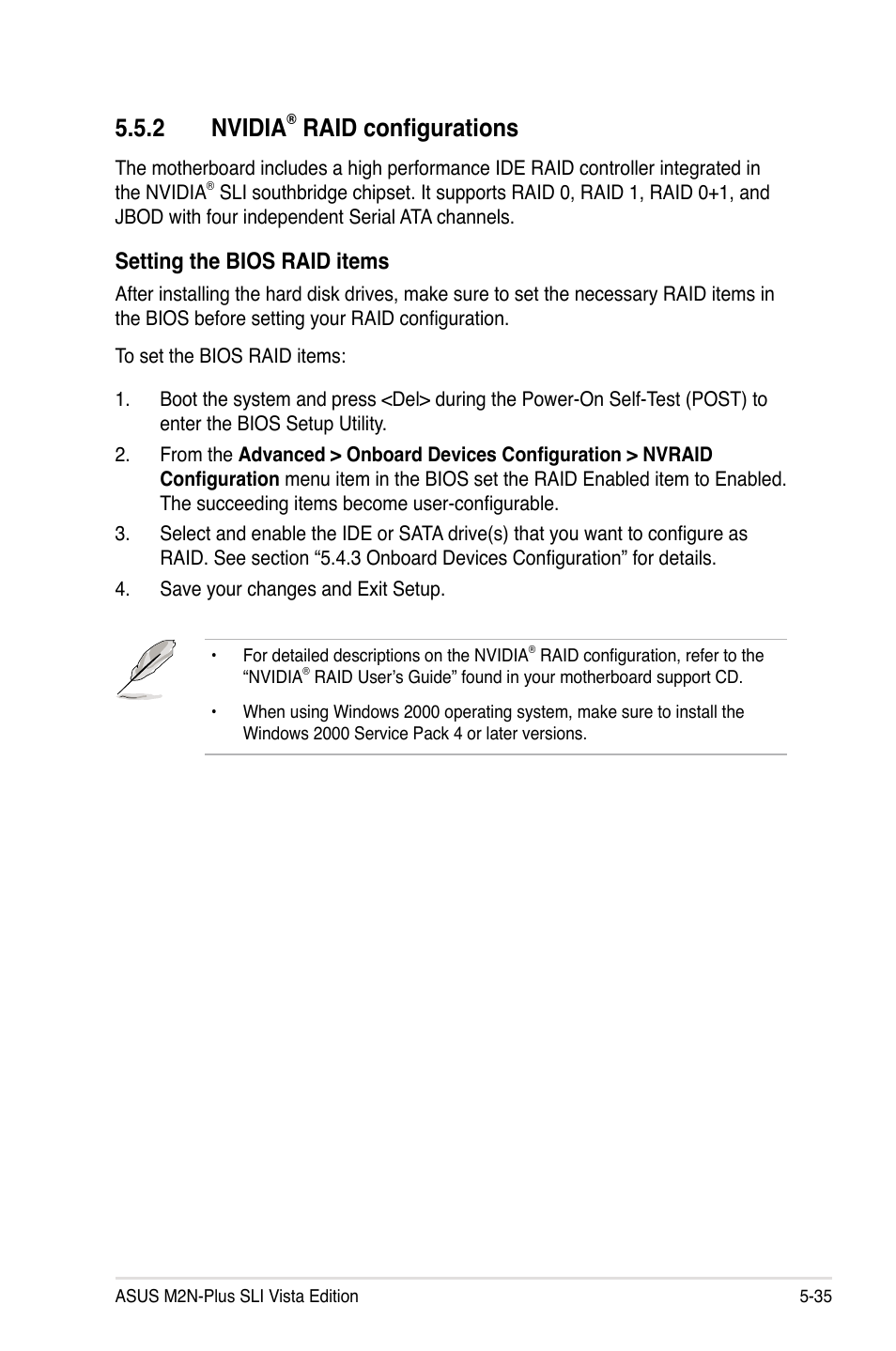 2 nvidia, Raid configurations, Setting the bios raid items | Asus VISTA EDITION M2N-PLUS SLI User Manual | Page 139 / 154
