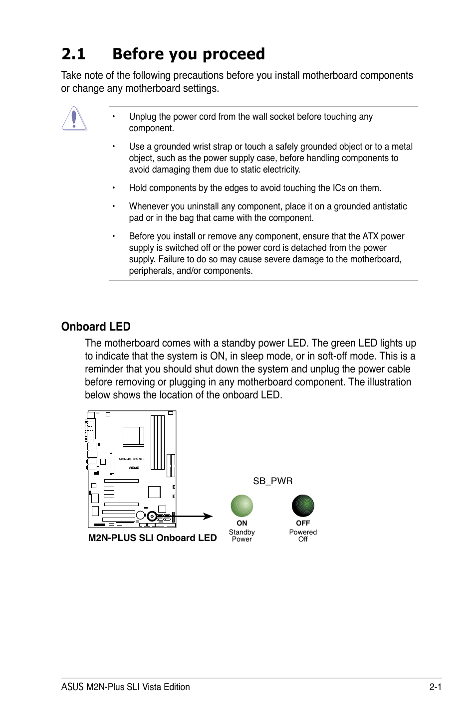 1 before you proceed, Onboard led | Asus VISTA EDITION M2N-PLUS SLI User Manual | Page 25 / 154