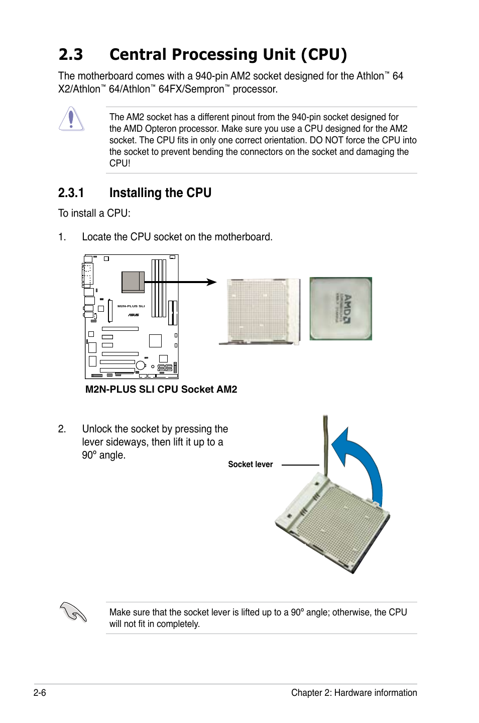 3 central processing unit (cpu), 1 installing the cpu | Asus VISTA EDITION M2N-PLUS SLI User Manual | Page 30 / 154