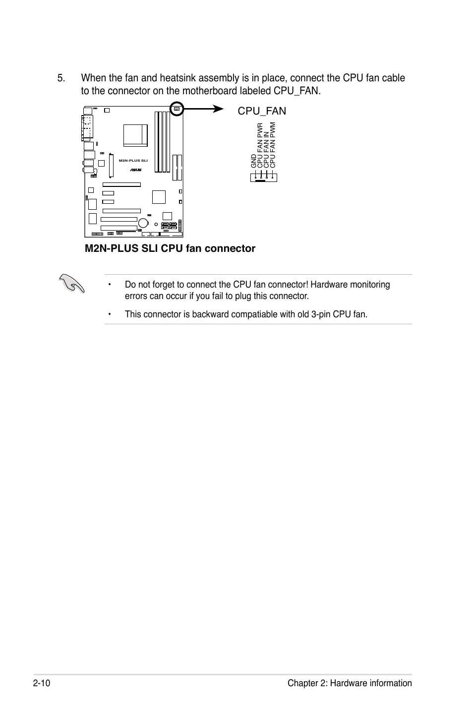 M2n-plus sli cpu fan connector cpu_fan | Asus VISTA EDITION M2N-PLUS SLI User Manual | Page 34 / 154