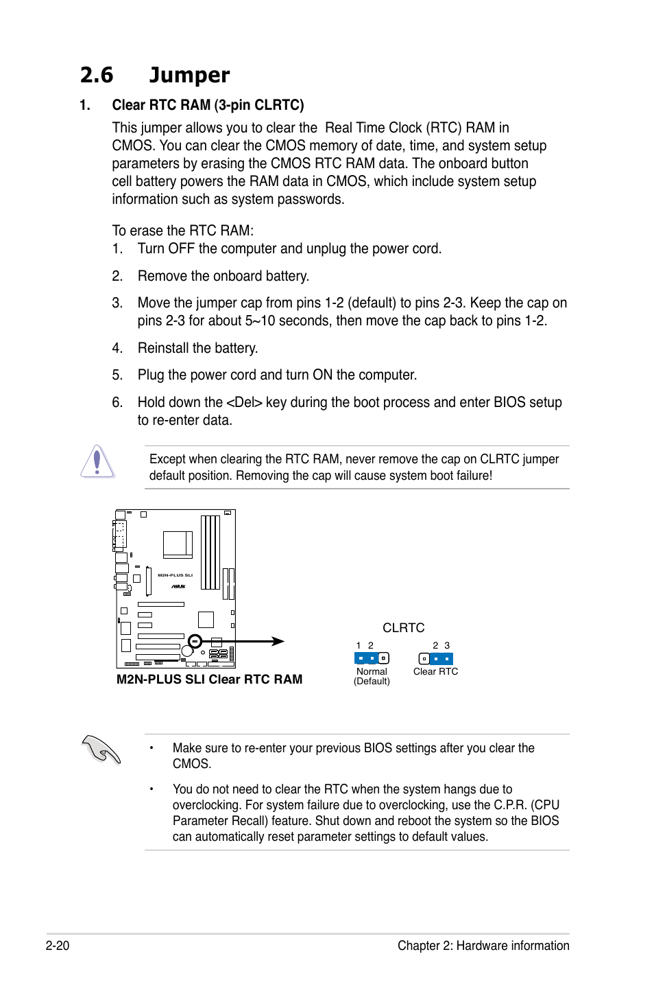 6 jumper | Asus VISTA EDITION M2N-PLUS SLI User Manual | Page 44 / 154