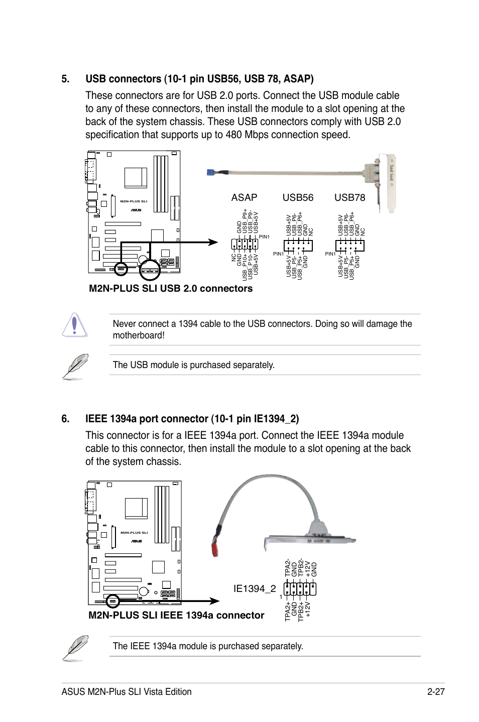 Asus m2n-plus sli vista edition 2-27, M2n-plus sli usb 2.0 connectors asap | Asus VISTA EDITION M2N-PLUS SLI User Manual | Page 51 / 154