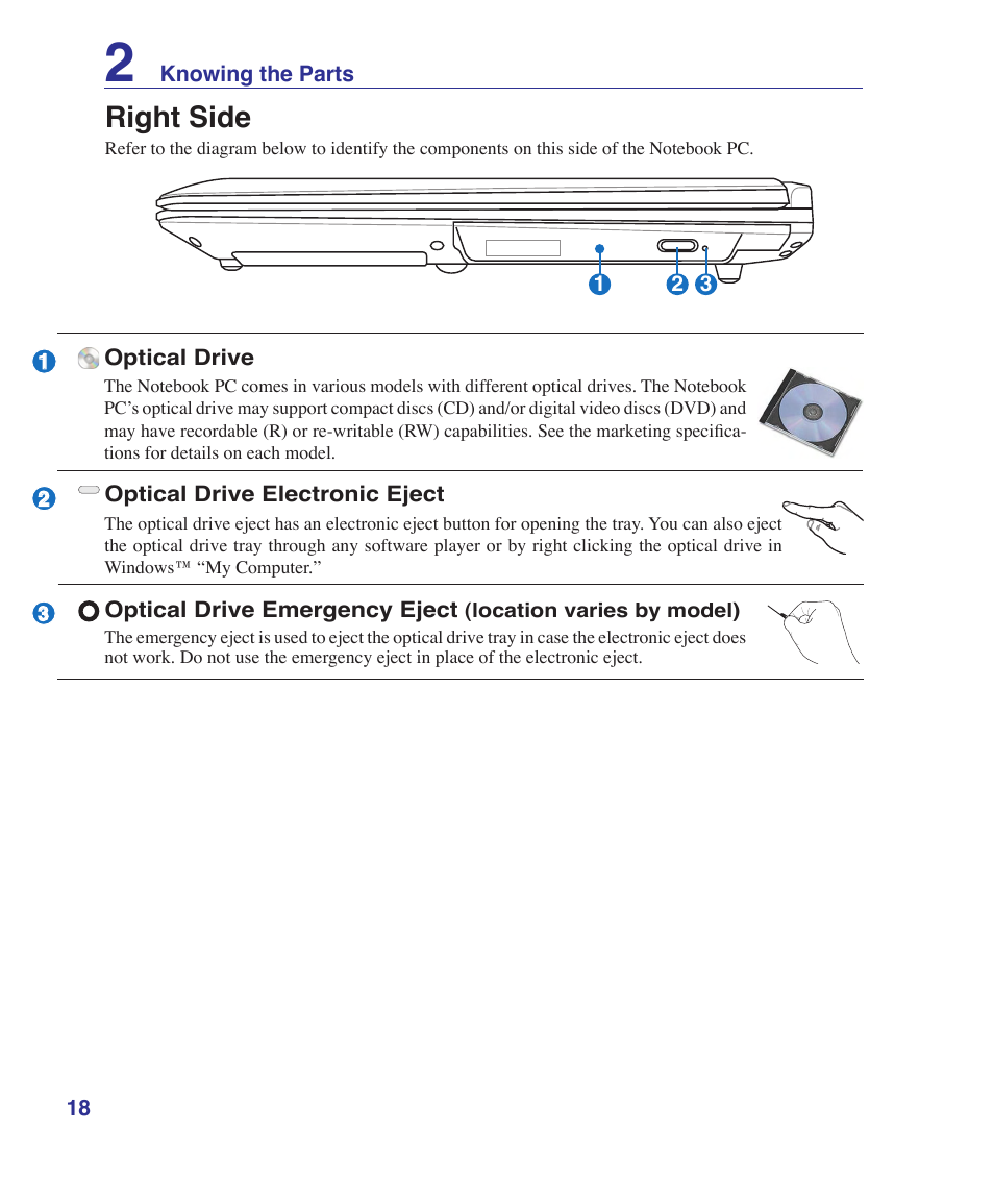 Right side | Asus E2915 User Manual | Page 18 / 71