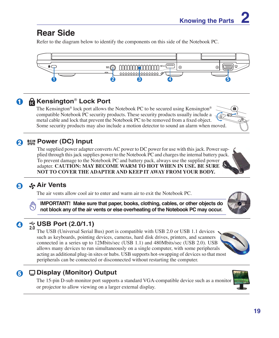 Rear side | Asus E2915 User Manual | Page 19 / 71