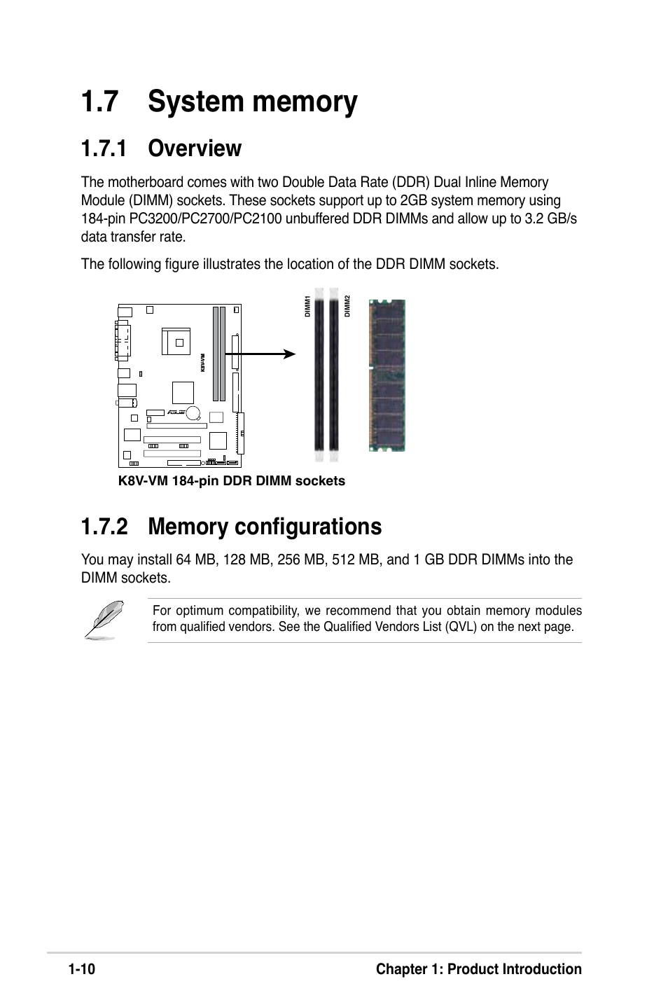 1 overview, 10 chapter 1: product introduction | Asus K8V-VM User Manual | Page 20 / 78