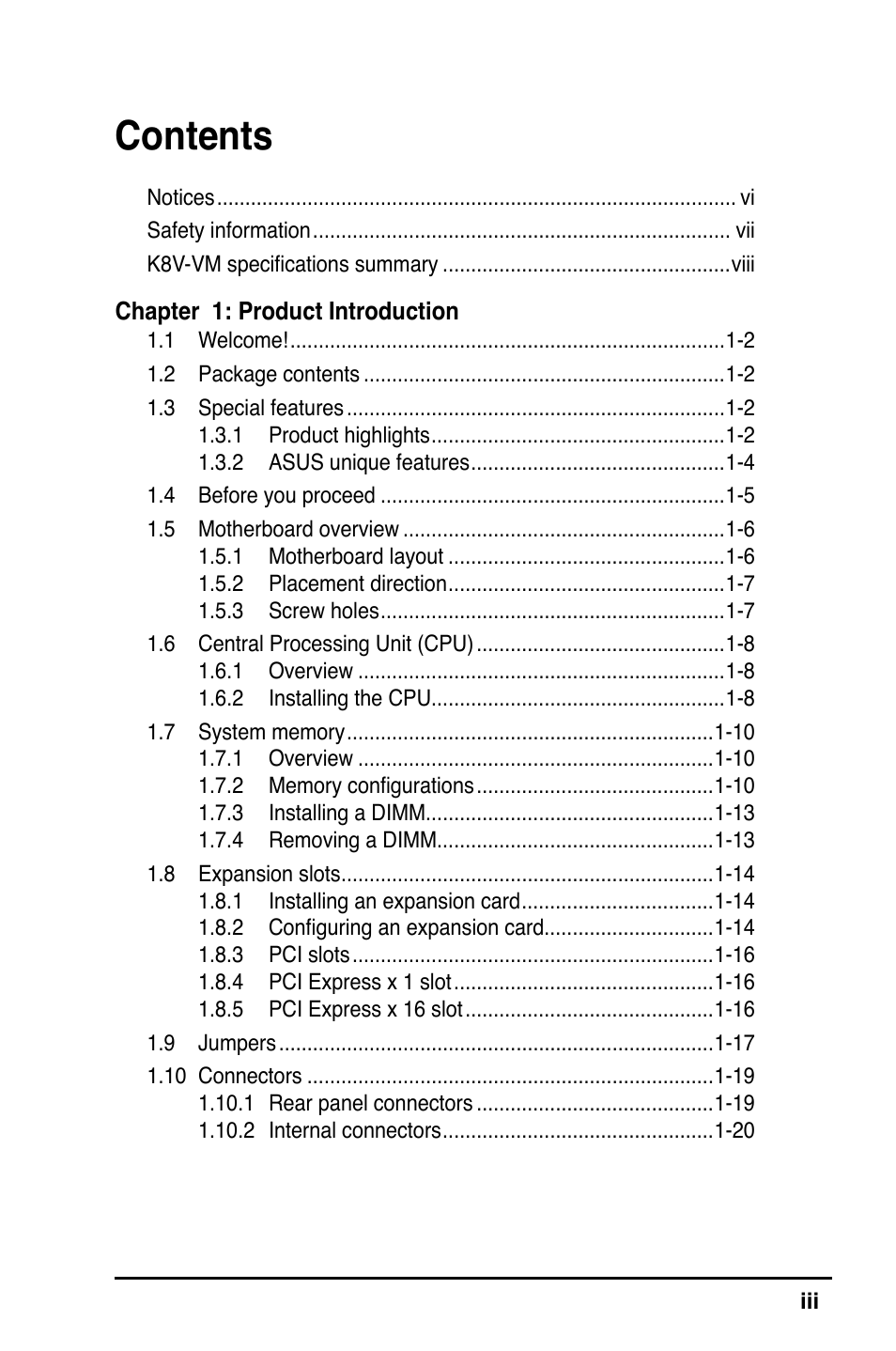 Asus K8V-VM User Manual | Page 3 / 78