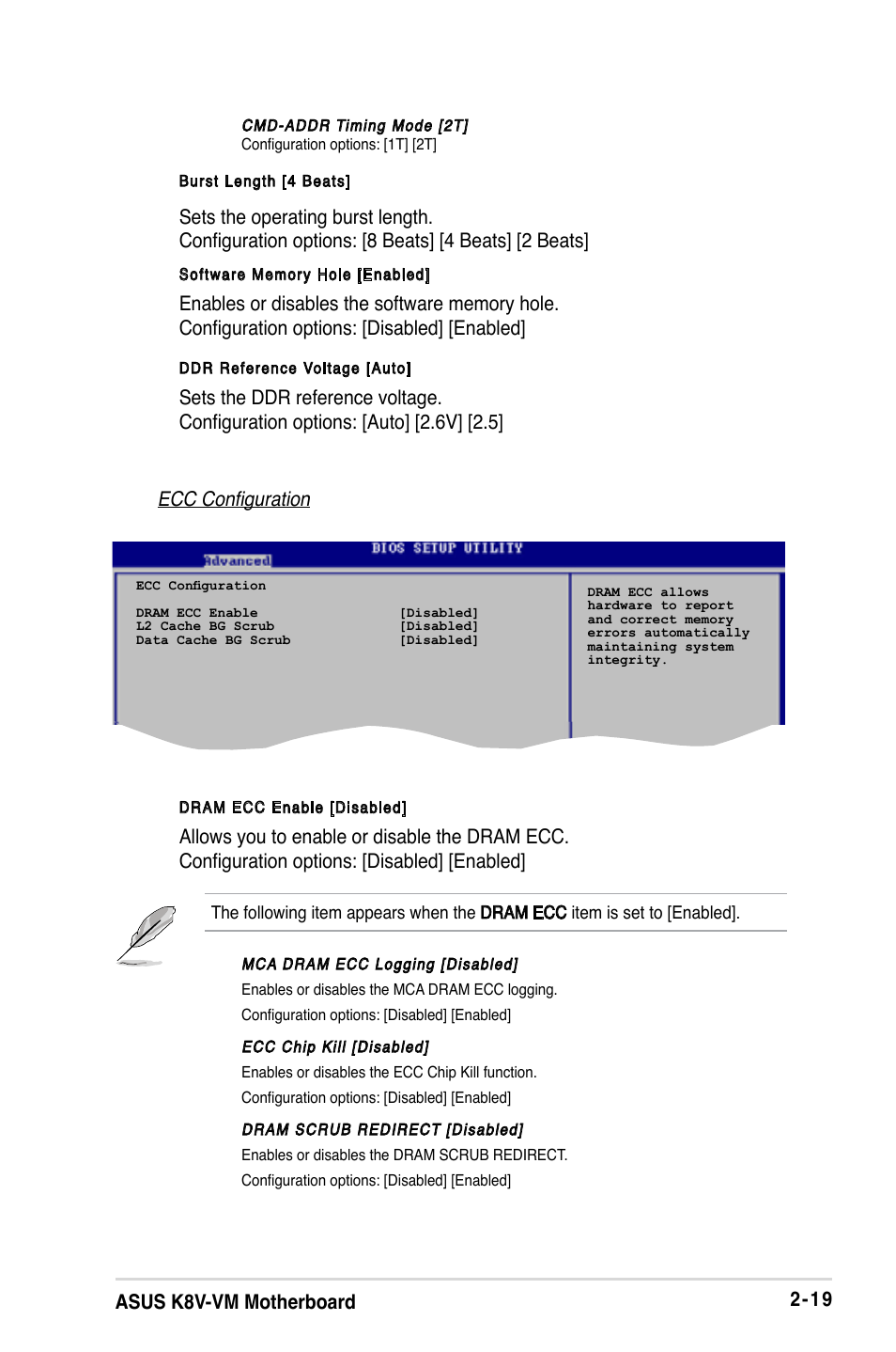 19 asus k8v-vm motherboard, Ecc configuration | Asus K8V-VM User Manual | Page 55 / 78