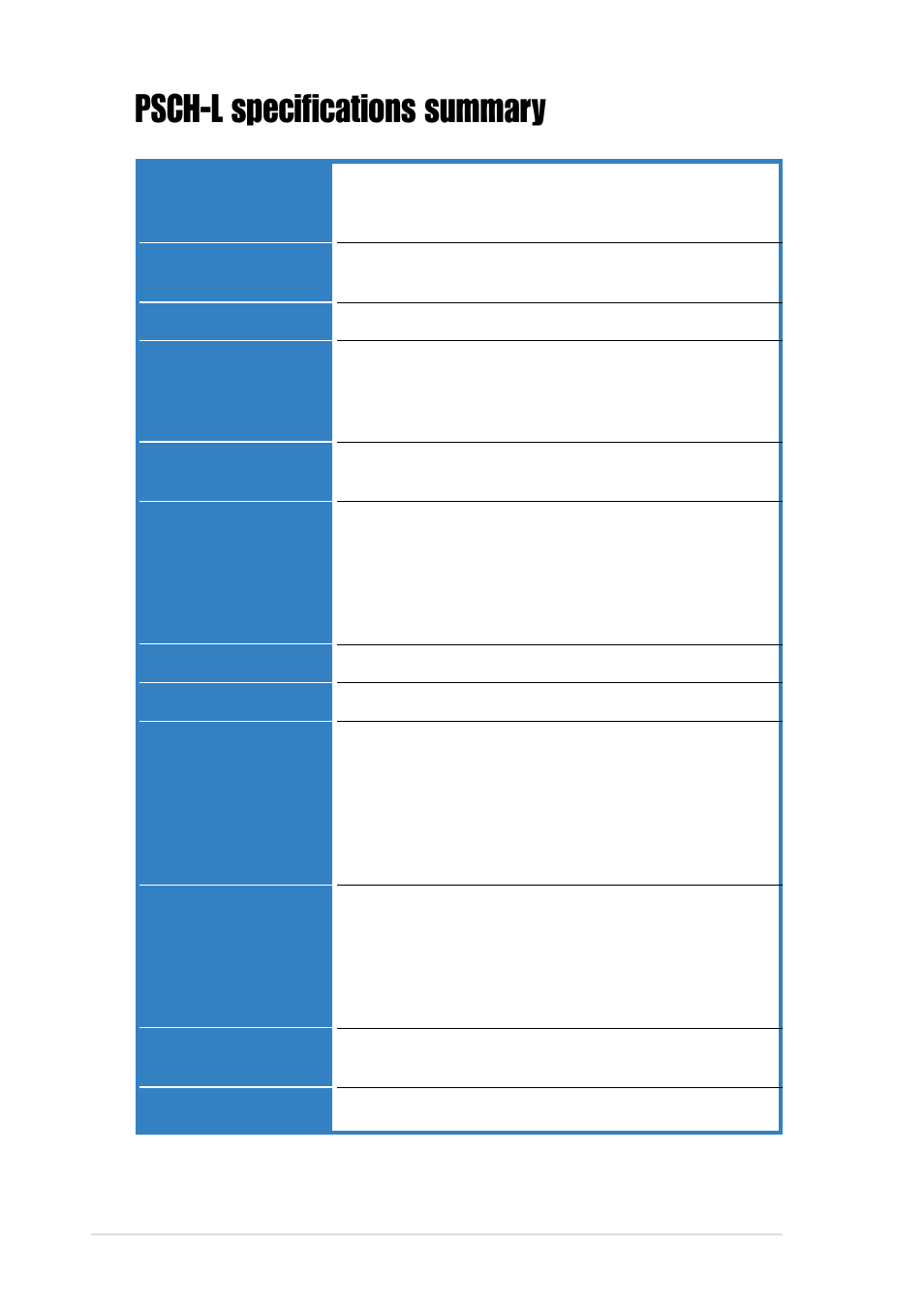 Psch-l specifications summary | Asus Motherboard AP130-E1 User Manual | Page 10 / 92