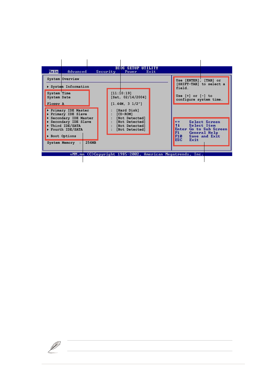 2 menu bar, 1 bios menu screen, 3 navigation keys | Asus psch-l motherboard 4-9 | Asus Motherboard AP130-E1 User Manual | Page 63 / 92