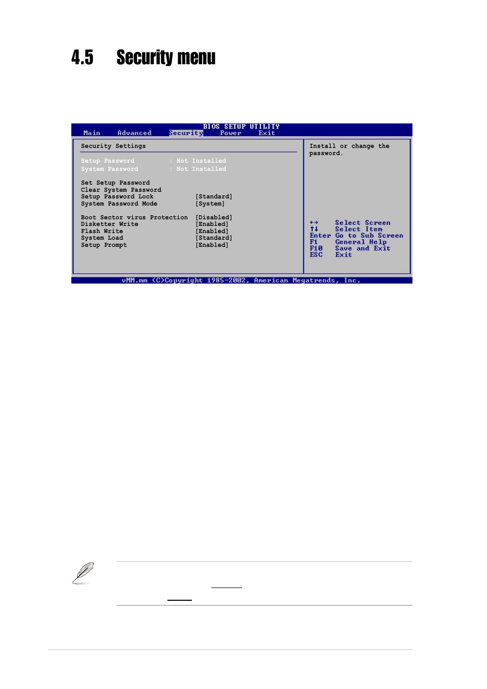 5 security menu, 1 set setup/system password clear system password | Asus Motherboard AP130-E1 User Manual | Page 84 / 92