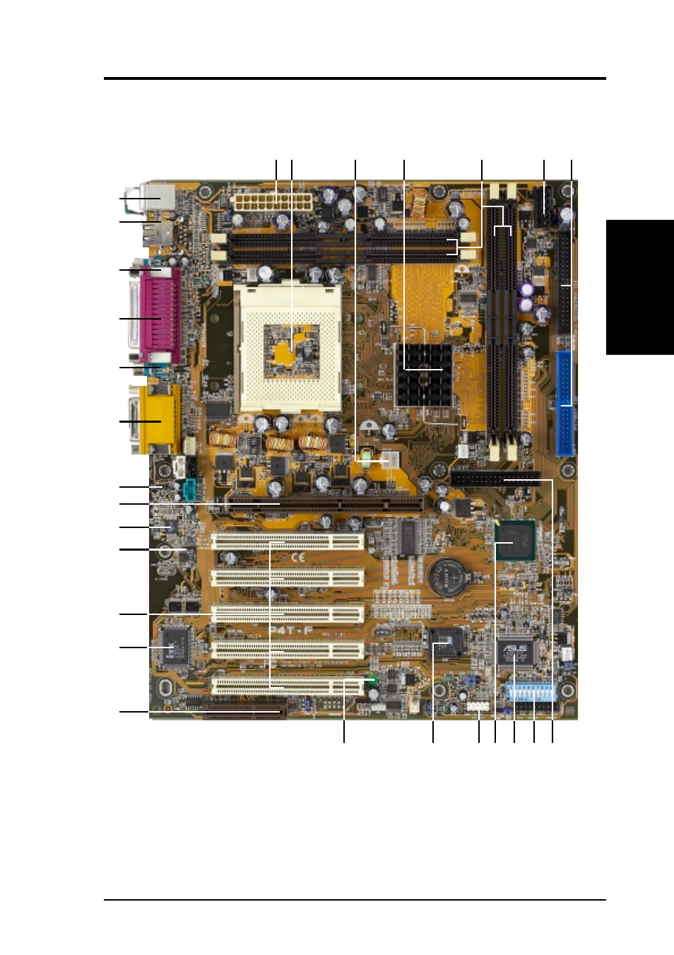 Features, 1 component locations | Asus P4T-F User Manual | Page 13 / 96