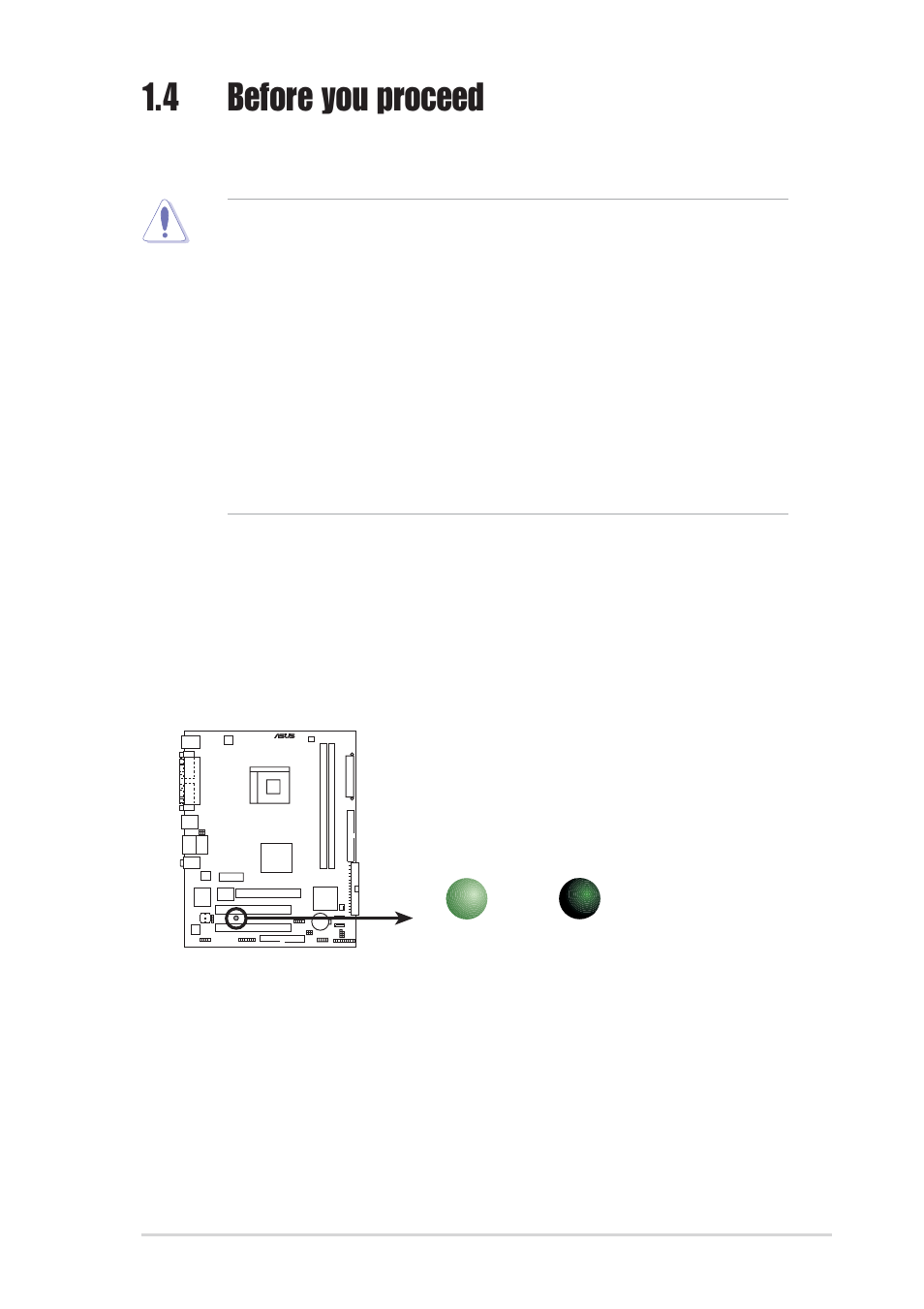 4 before you proceed, Onboard led, Asus k8s-mx motherboard 1-5 | Asus K8S-MX User Manual | Page 15 / 84