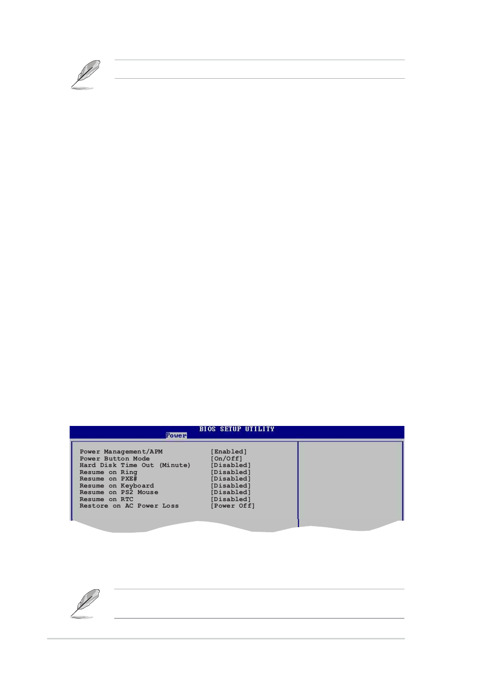 2 suspend mode [s1 (pos) only, 3 acpi 2.0 support [no, 4 acpi apic support [enabled | 5 bios--> aml acpi table [enabled, 6 headless mode [disabled, 7 apm configuration, Power management/apm [enabled, 24 chapter 2: bios setup | Asus K8S-MX User Manual | Page 60 / 84