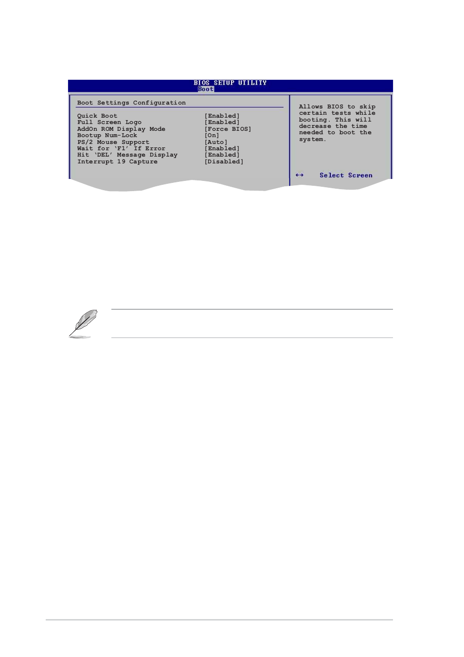 3 boot settings configuration, Quick boot [enabled, Full screen logo [enabled | Add on rom display mode [force bios, Bootup num-lock [on, Ps/2 mouse support [auto, Wait for ‘f1’ if error [enabled, Hit ‘del’ message display [enabled, 28 chapter 2: bios setup | Asus K8S-MX User Manual | Page 64 / 84