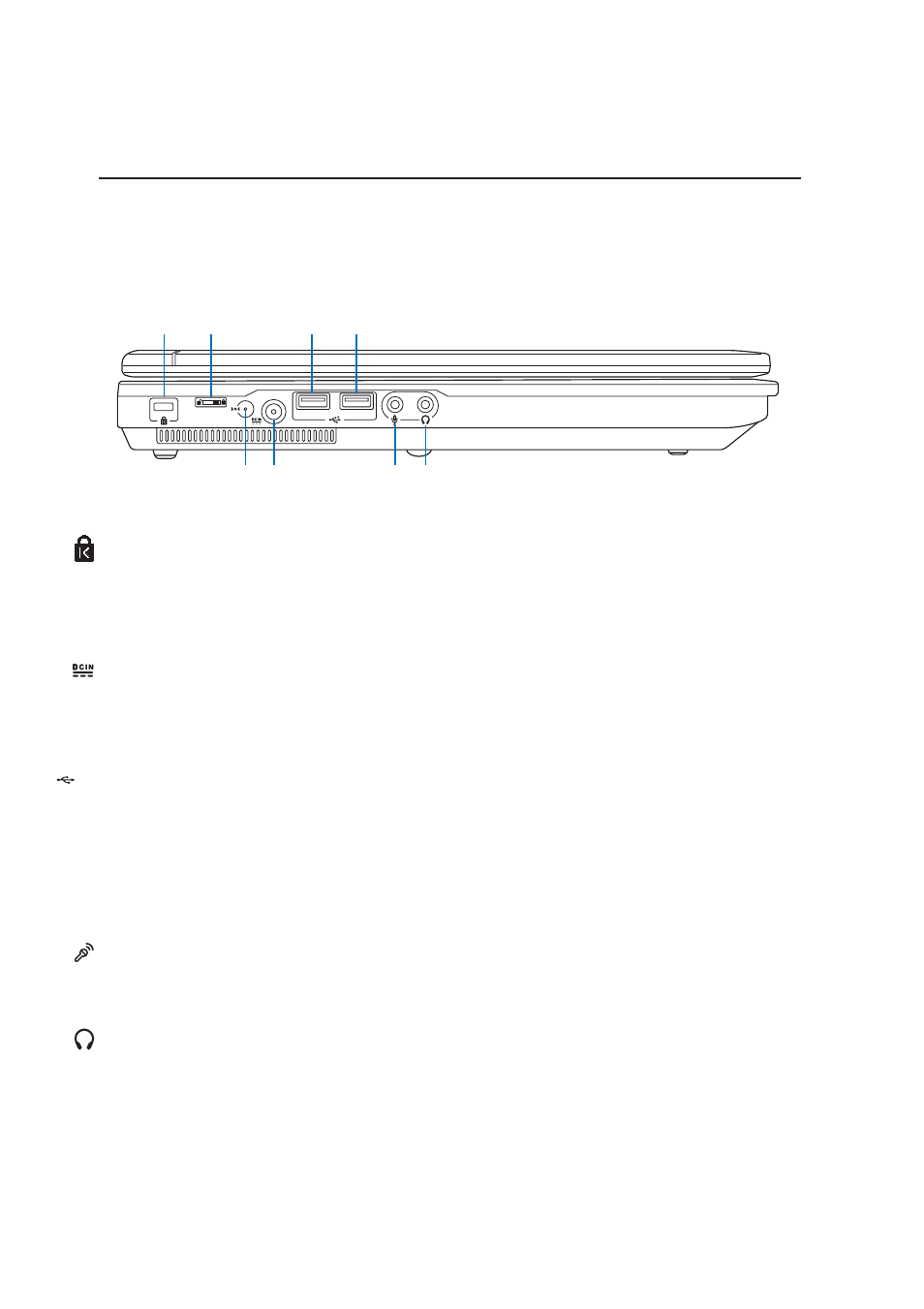 Left side, Knowing the parts, Kensington | Lock port, Usb port (2.0/1.1), Power (dc) input, Microphone input jack (mic in), Headphone output jack (phone out) | Asus E1701b User Manual | Page 20 / 76