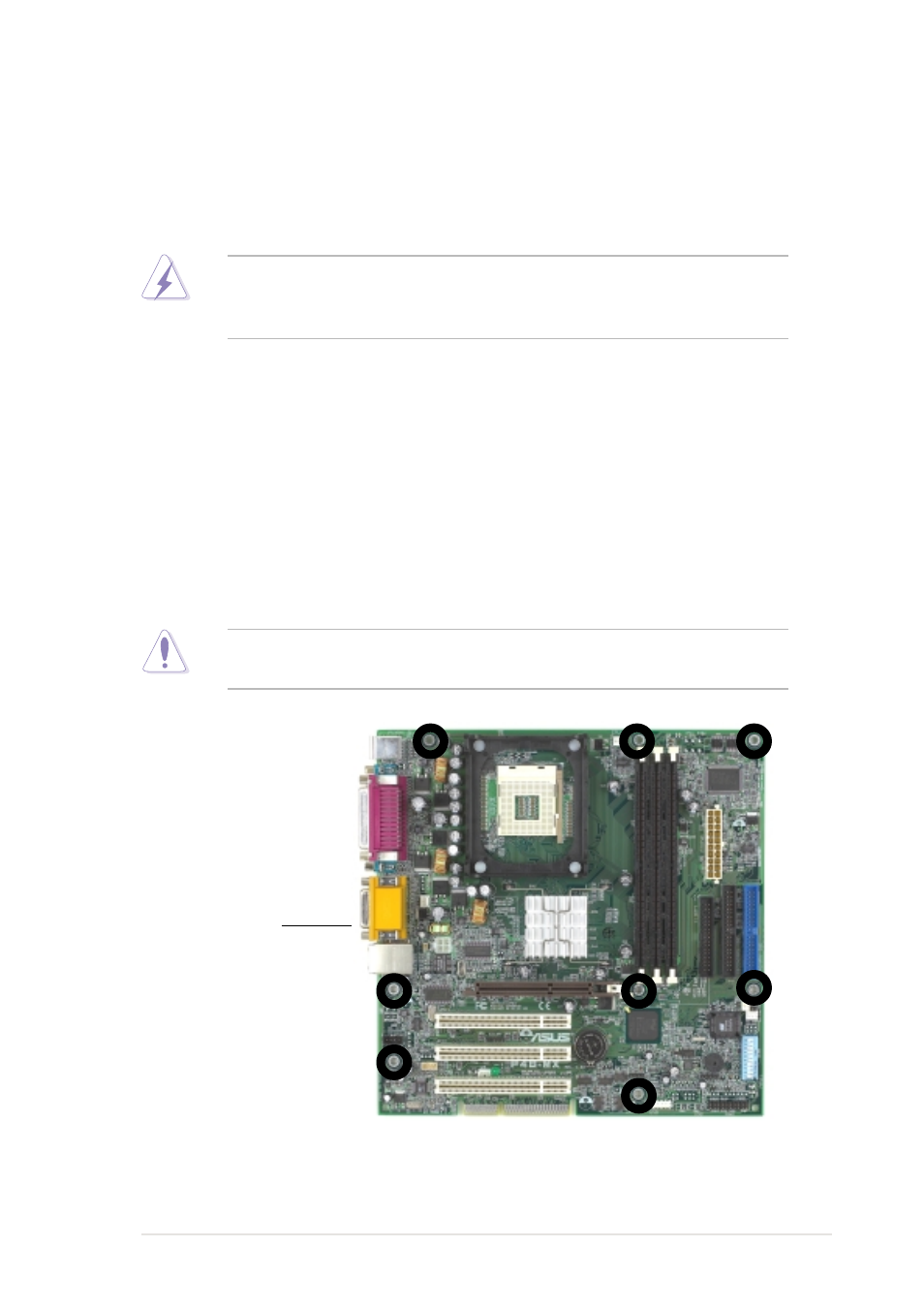 1 motherboard installation, 1 placement direction, 2 screw holes | Asus P4B-MX User Manual | Page 21 / 112