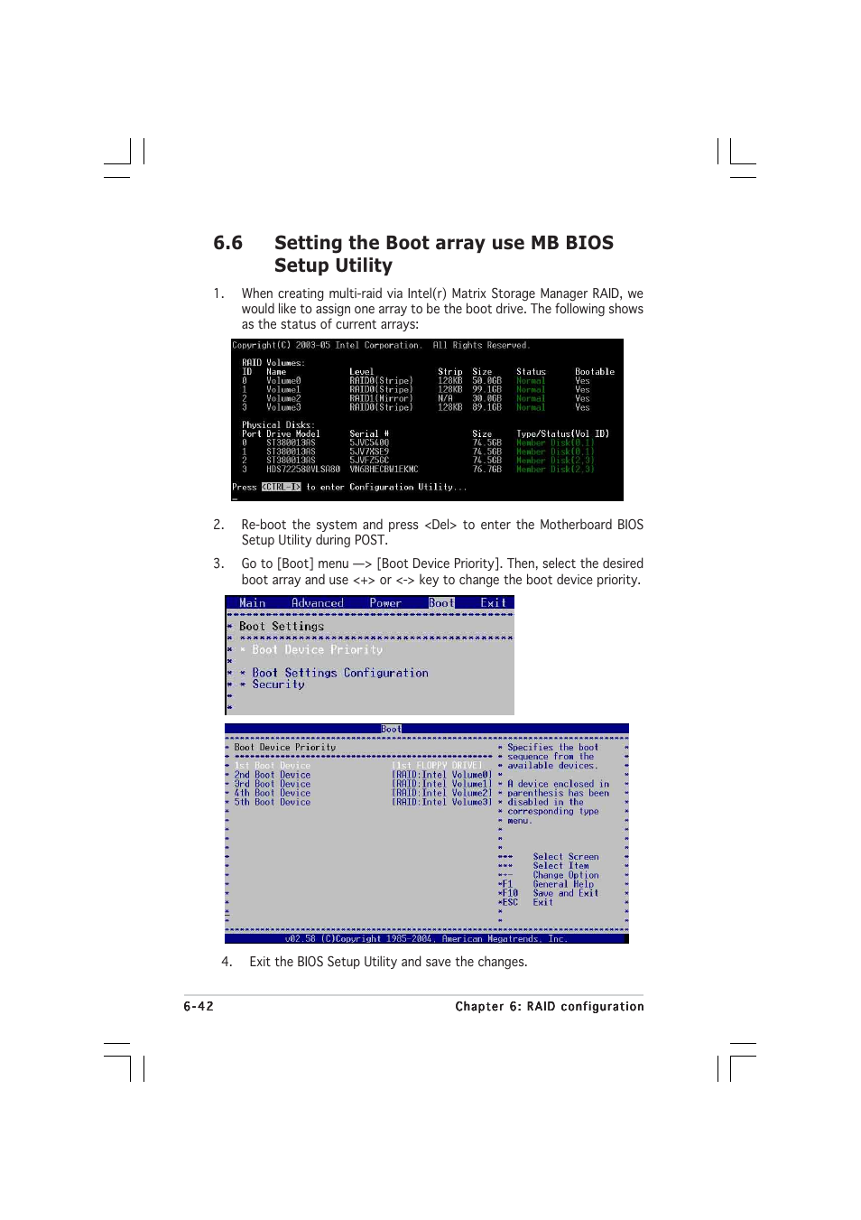 6 setting the boot array use mb bios setup utility | Asus 1U Rackmount Barebone Server RS120-E3 (PA4) User Manual | Page 148 / 172