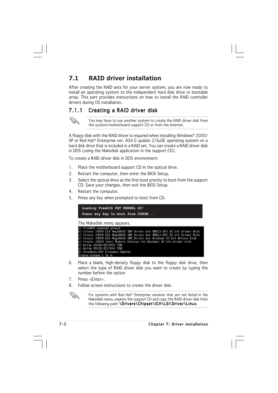 1 raid driver installation | Asus 1U Rackmount Barebone Server RS120-E3 (PA4) User Manual | Page 150 / 172