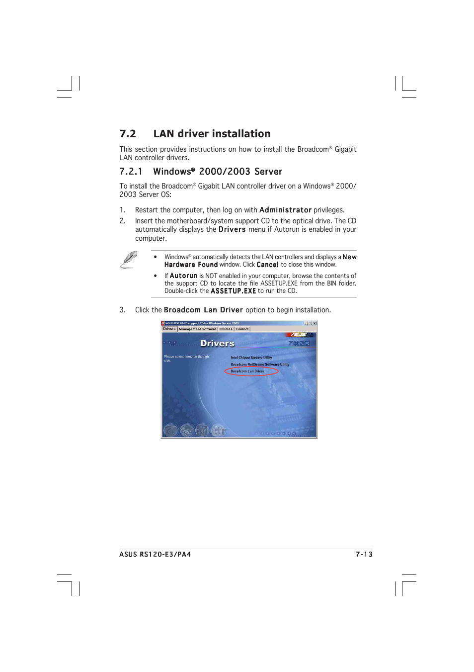 2 lan driver installation, 1 windows windows windows windows windows | Asus 1U Rackmount Barebone Server RS120-E3 (PA4) User Manual | Page 161 / 172