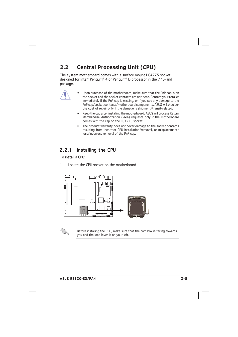 2 central processing unit (cpu) | Asus 1U Rackmount Barebone Server RS120-E3 (PA4) User Manual | Page 21 / 172