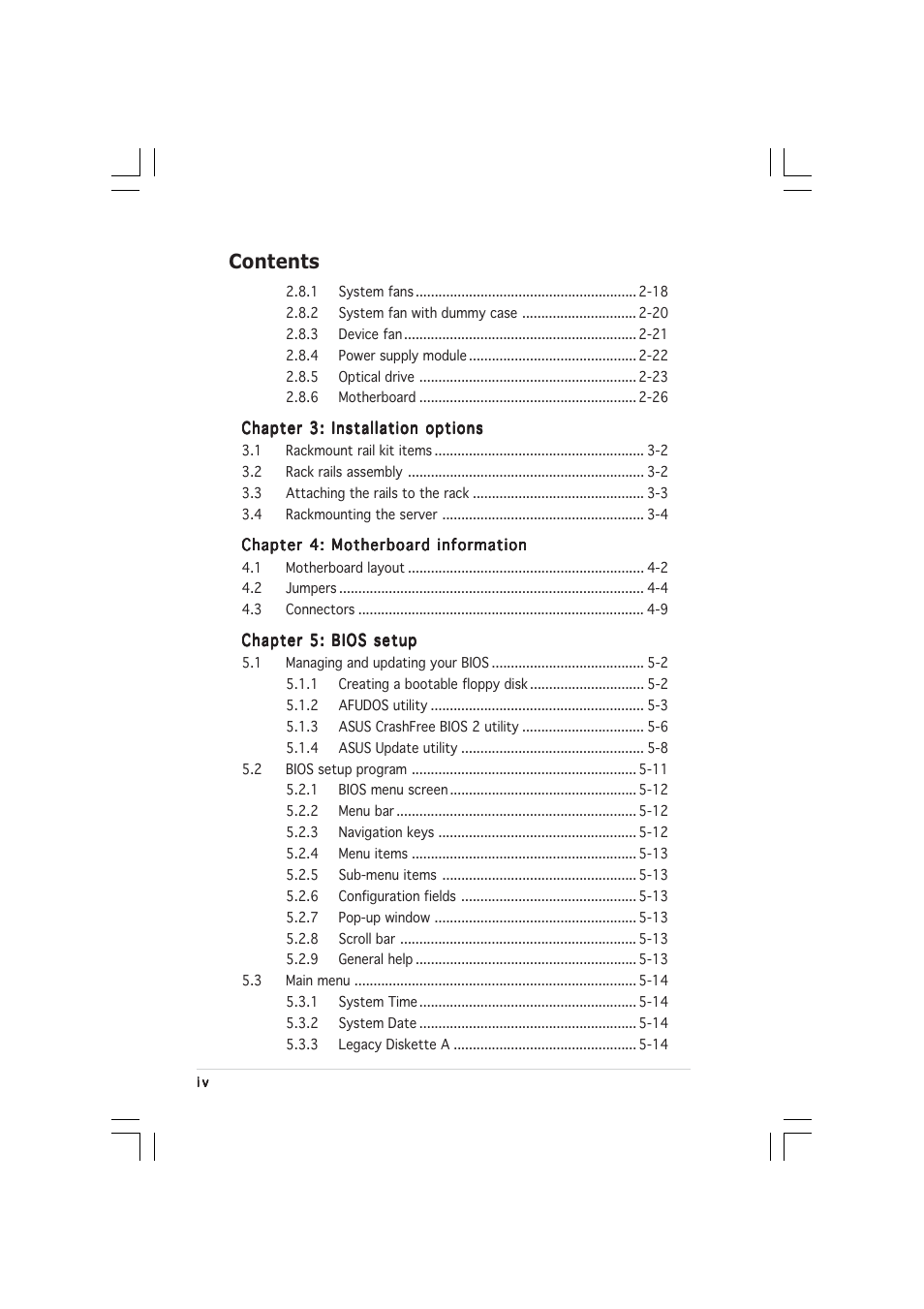 Asus 1U Rackmount Barebone Server RS120-E3 (PA4) User Manual | Page 4 / 172