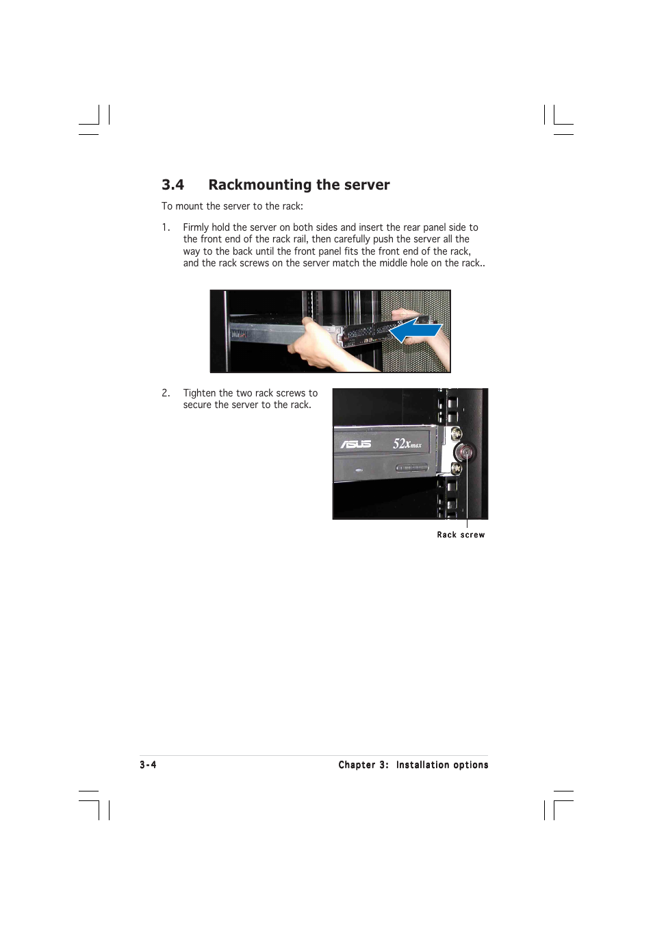 4 rackmounting the server | Asus 1U Rackmount Barebone Server RS120-E3 (PA4) User Manual | Page 48 / 172