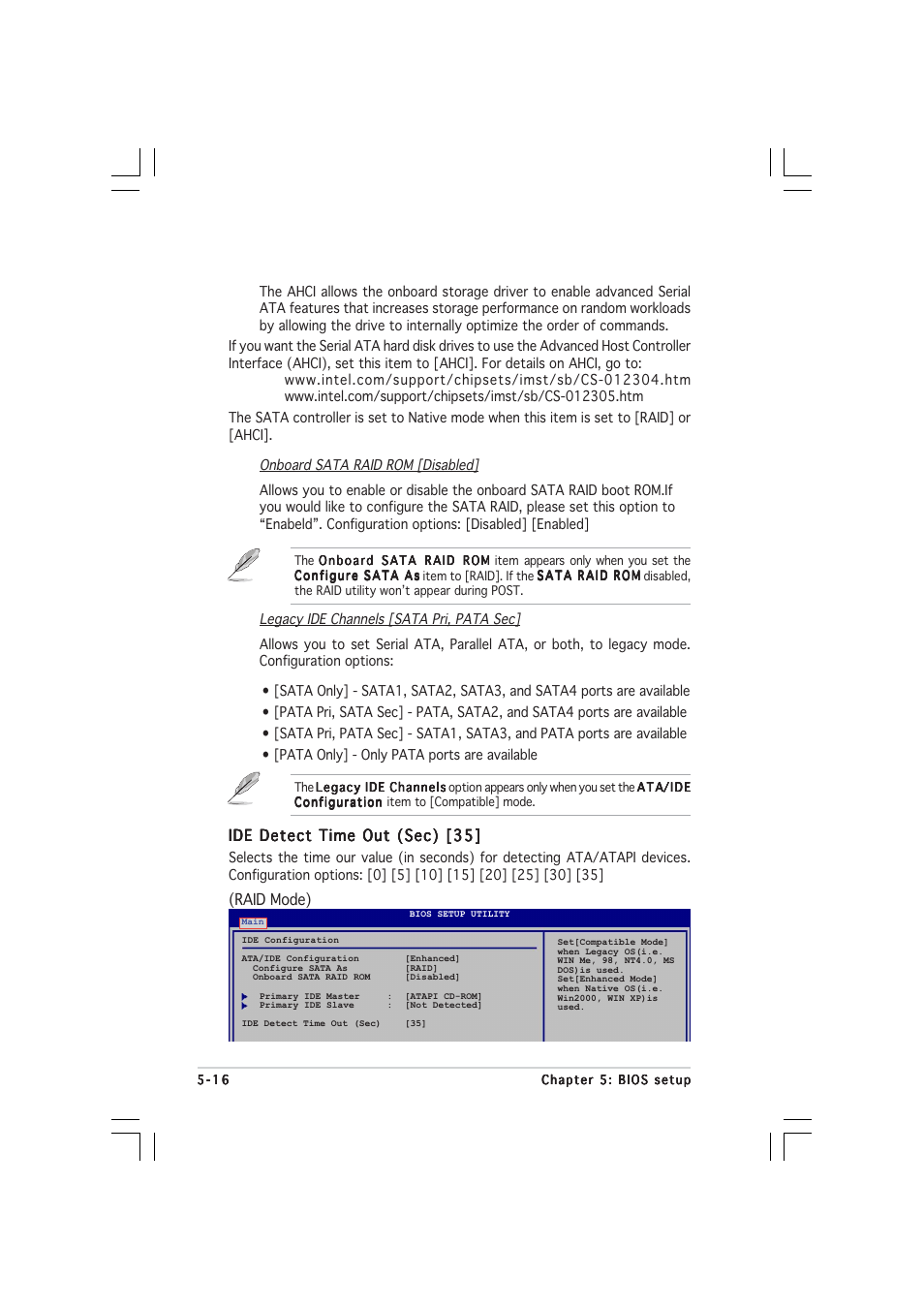 Ide detect time out (sec) [35, Raid mode) | Asus 1U Rackmount Barebone Server RS120-E3 (PA4) User Manual | Page 82 / 172