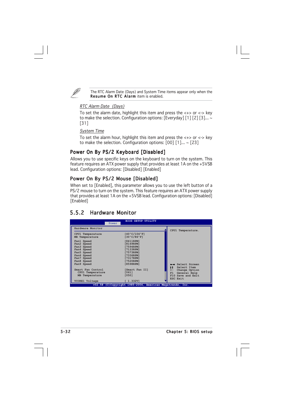 Power on by ps/2 keyboard [disabled, Power on by ps/2 mouse [disabled | Asus 1U Rackmount Barebone Server RS120-E3 (PA4) User Manual | Page 98 / 172