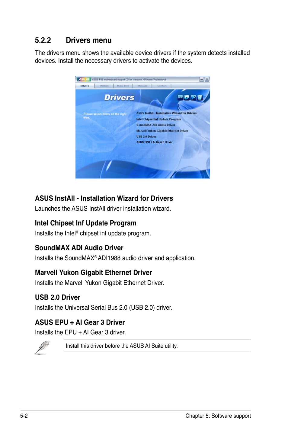 2 drivers menu | Asus P5E User Manual | Page 110 / 176