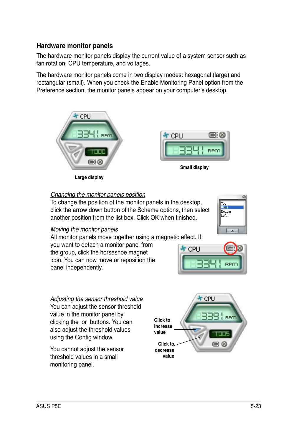 Hardware monitor panels | Asus P5E User Manual | Page 131 / 176