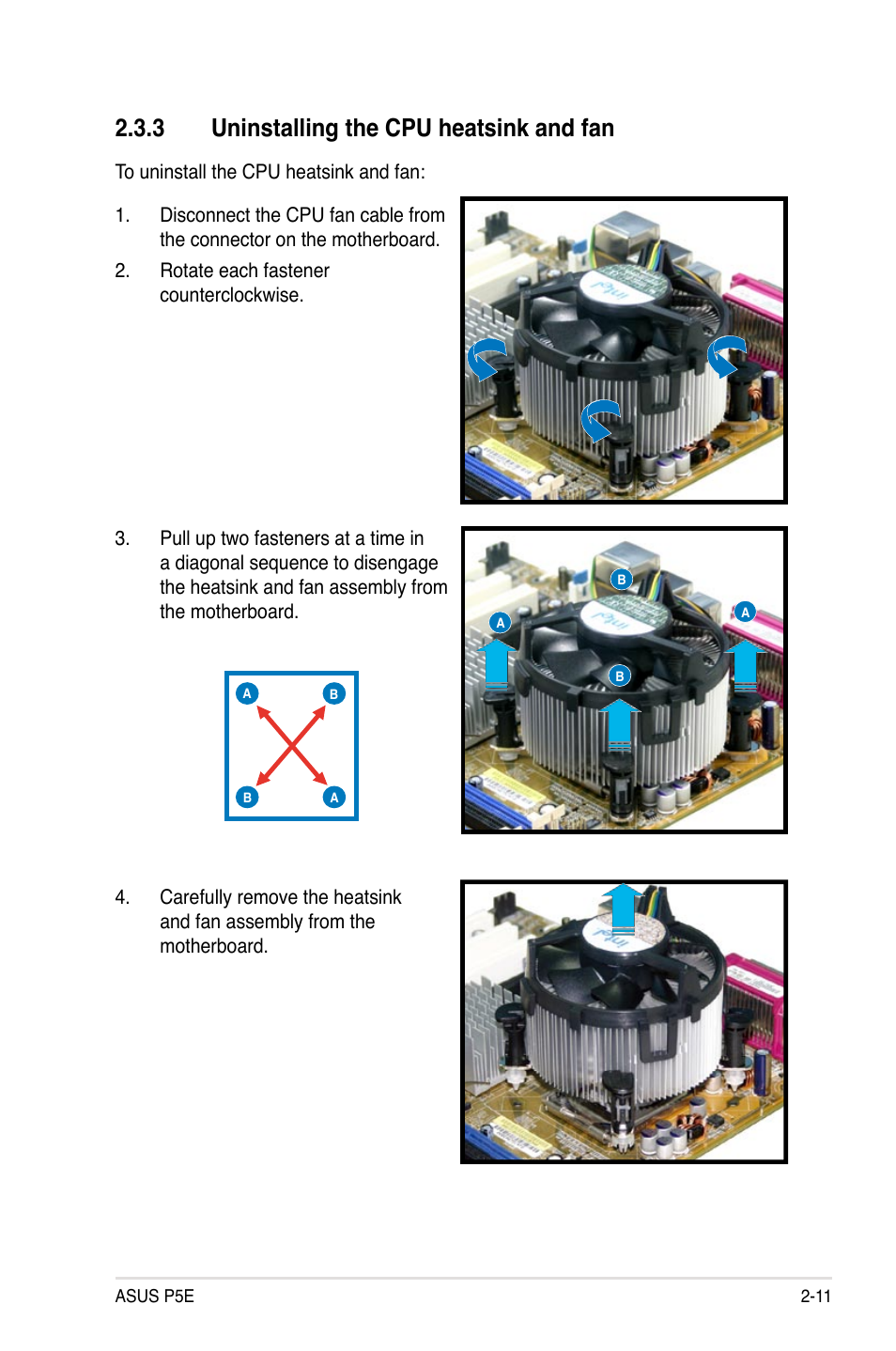 3 uninstalling the cpu heatsink and fan | Asus P5E User Manual | Page 37 / 176