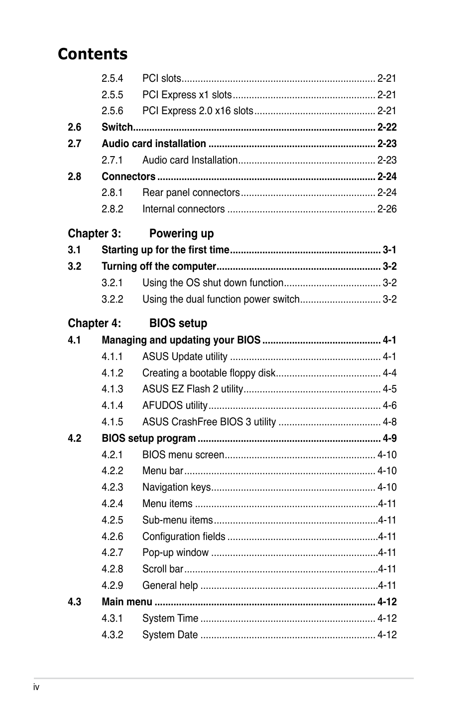 Asus P5E User Manual | Page 4 / 176