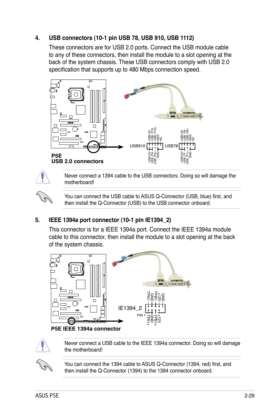 Asus p5e 2-29, P5e usb 2.0 connectors | Asus P5E User Manual | Page 55 / 176