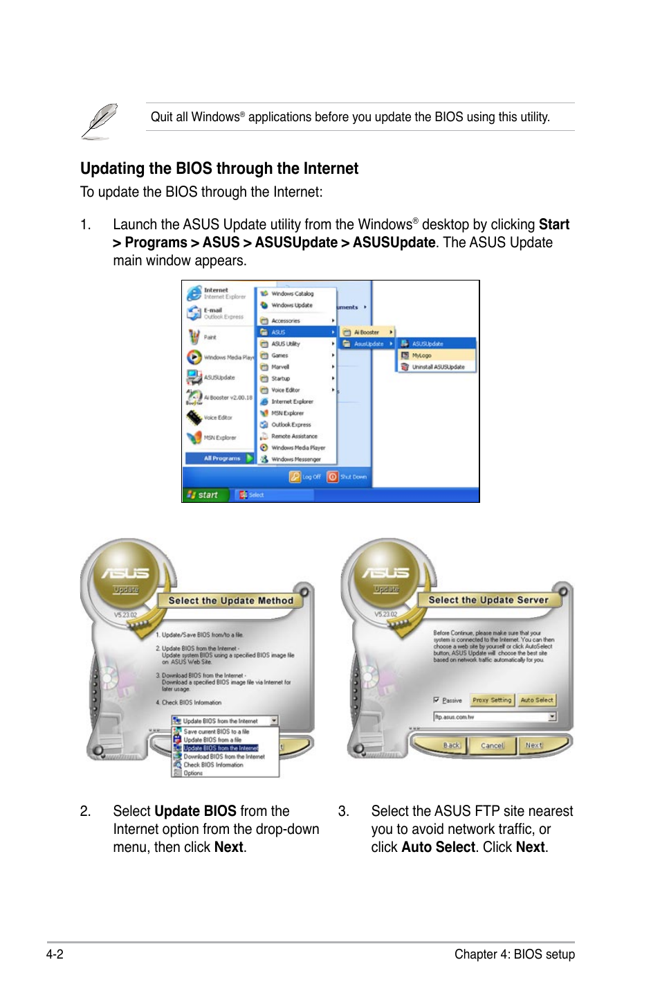 Updating the bios through the internet | Asus P5E User Manual | Page 68 / 176